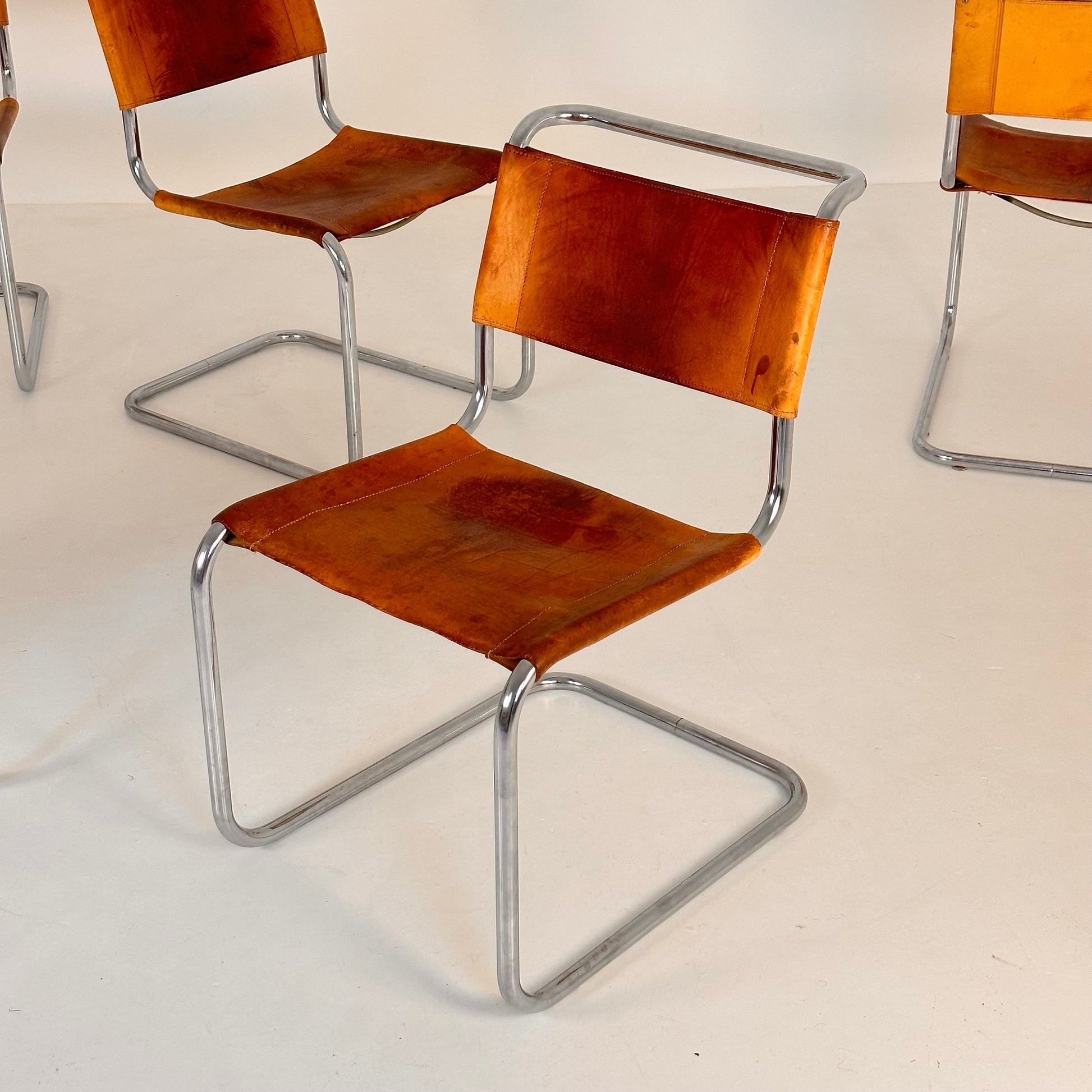 Set of 4 Mid-Century Vintage S33 Cognac Chairs by Mart Stam & Marcel Breuer from Thonet 1980s