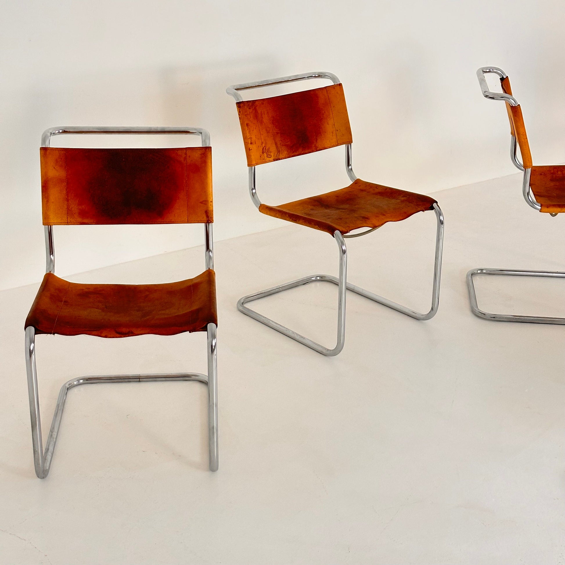 Set of 4 Mid-Century Vintage S33 Cognac Chairs by Mart Stam & Marcel Breuer from Thonet 1980s