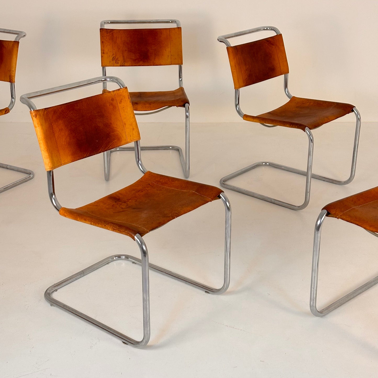 Set of 4 Mid-Century Vintage S33 Cognac Chairs by Mart Stam & Marcel Breuer from Thonet 1980s