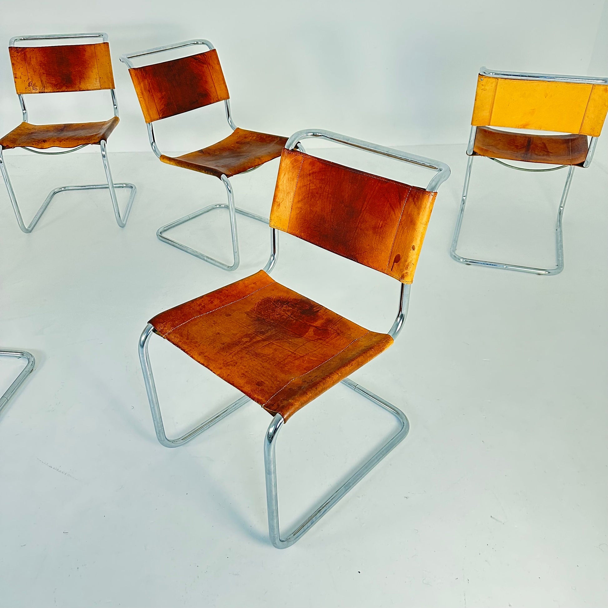 Set of 4 Mid-Century Vintage S33 Cognac Chairs by Mart Stam & Marcel Breuer from Thonet 1980s