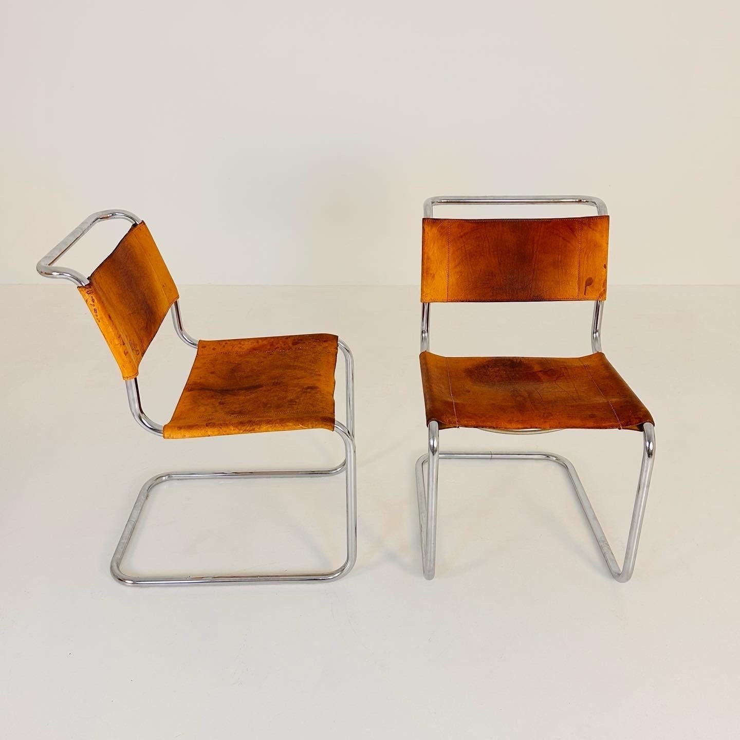 Set of 2 Mid-Century Vintage S33 Cognac Chairs by Mart Stam & Marcel Breuer from Thonet 1980s