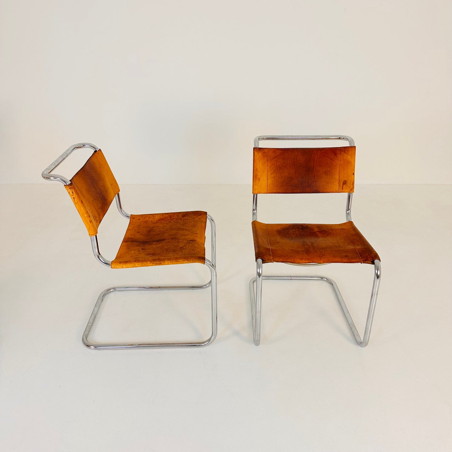 Set of 2 Mid-Century Vintage S33 Cognac Chairs by Mart Stam & Marcel Breuer from Thonet 1980s