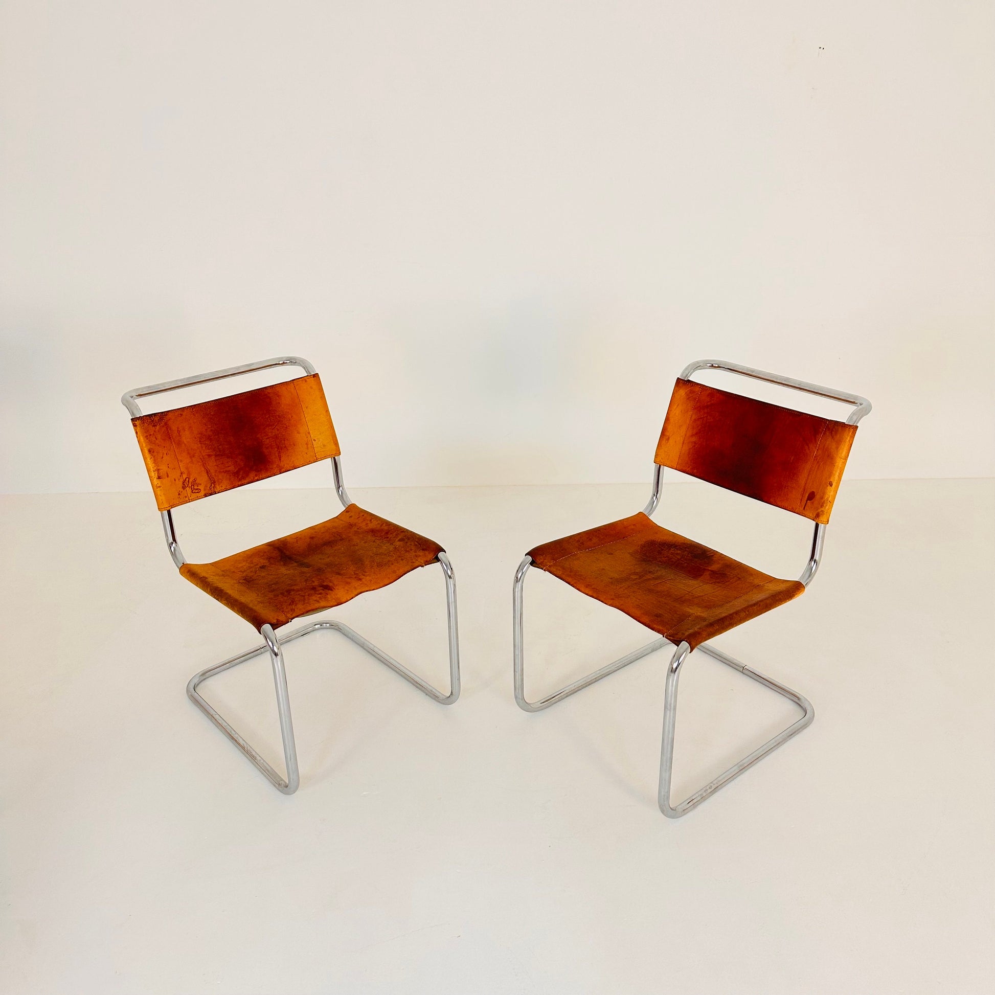 Set of 2 Mid-Century Vintage S33 Cognac Chairs by Mart Stam & Marcel Breuer from Thonet 1980s