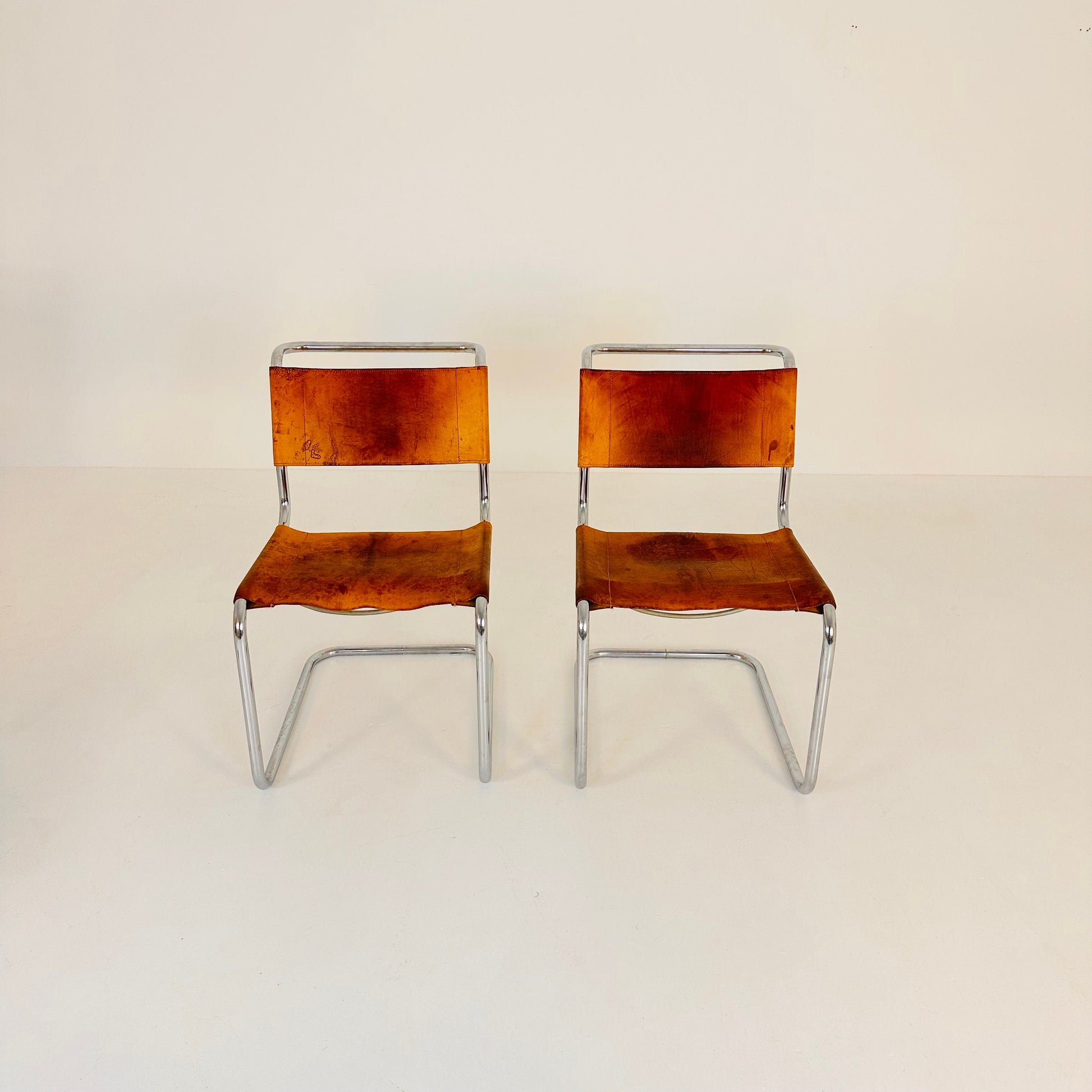 Set of 2 Mid-Century Vintage S33 Cognac Chairs by Mart Stam & Marcel Breuer from Thonet 1980s