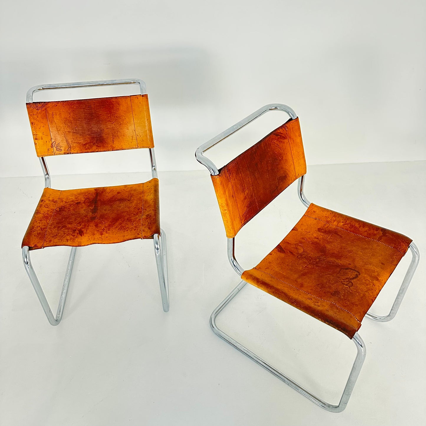 Set of 2 Mid-Century Vintage S33 Cognac Chairs by Mart Stam & Marcel Breuer from Thonet 1980s