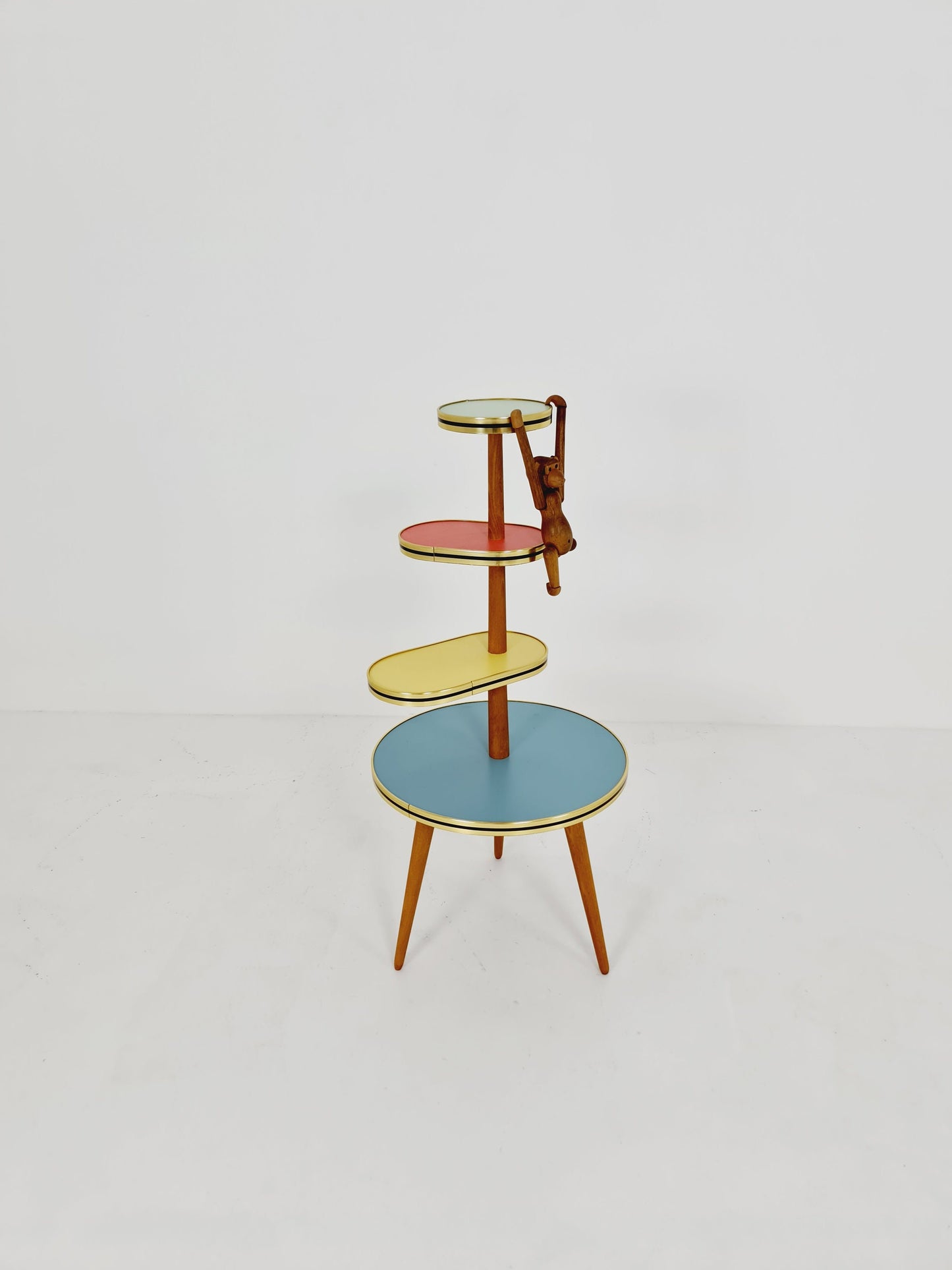1950s German Plant Stand, Colorful Vintage Mid-Century Minimalist Indoor Plant Stand Side Table Retro flower table