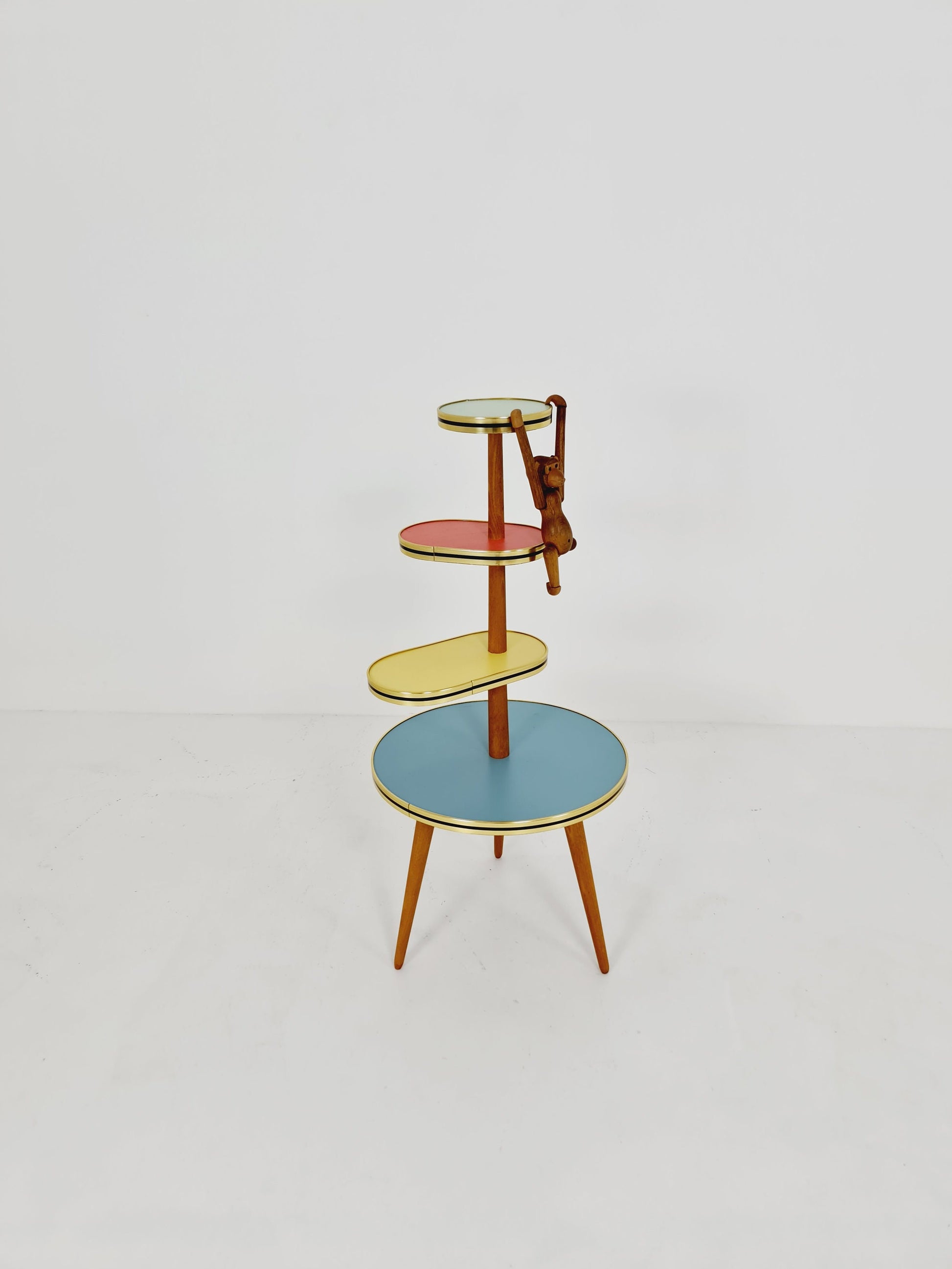 1950s German Plant Stand, Colorful Vintage Mid-Century Minimalist Indoor Plant Stand Side Table Retro flower table