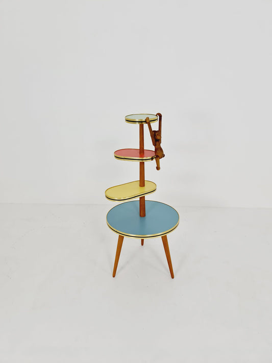 1950s German Plant Stand, Colorful Vintage Mid-Century Minimalist Indoor Plant Stand Side Table Retro flower table