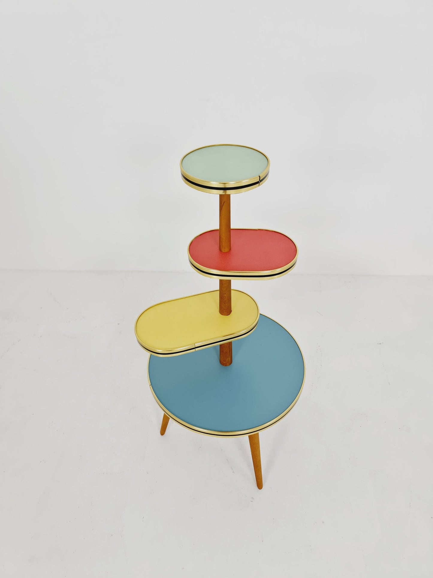 1950s German Plant Stand, Colorful Vintage Mid-Century Minimalist Indoor Plant Stand Side Table Retro flower table