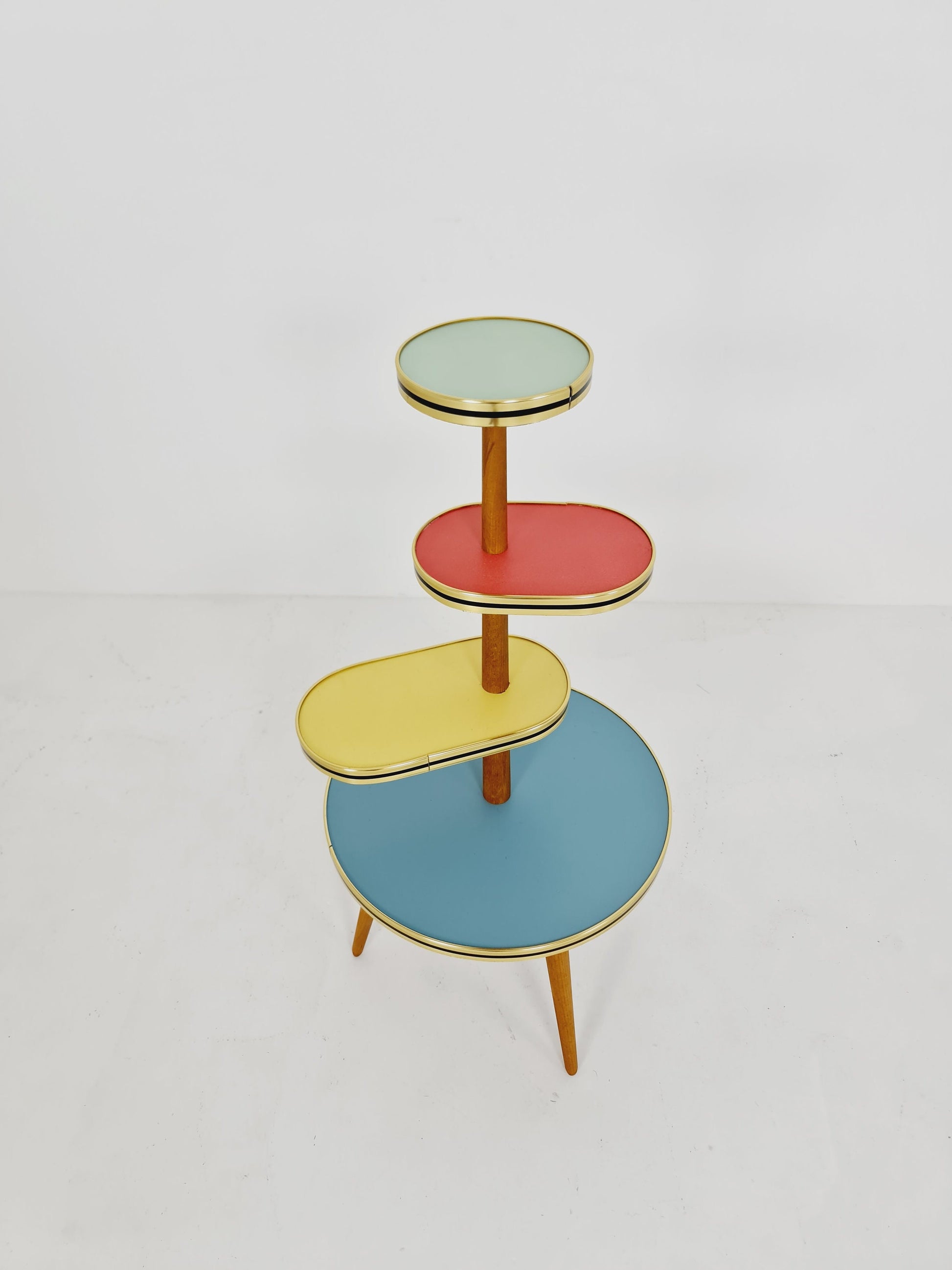 1950s German Plant Stand, Colorful Vintage Mid-Century Minimalist Indoor Plant Stand Side Table Retro flower table