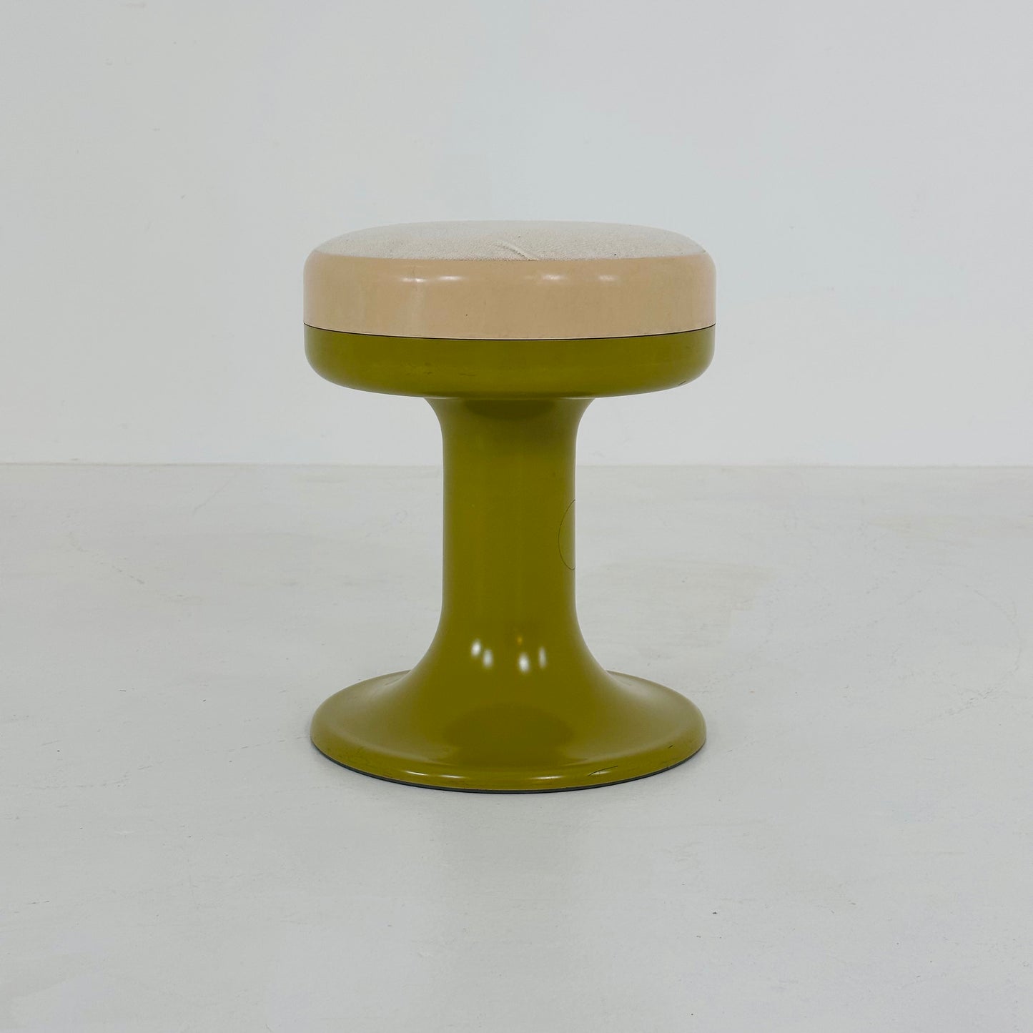 White / green vintage stool by Isoklepa - space age stool - Tulip Stool - Vintage Upholstered Plastic Stool - Germany, 1970s