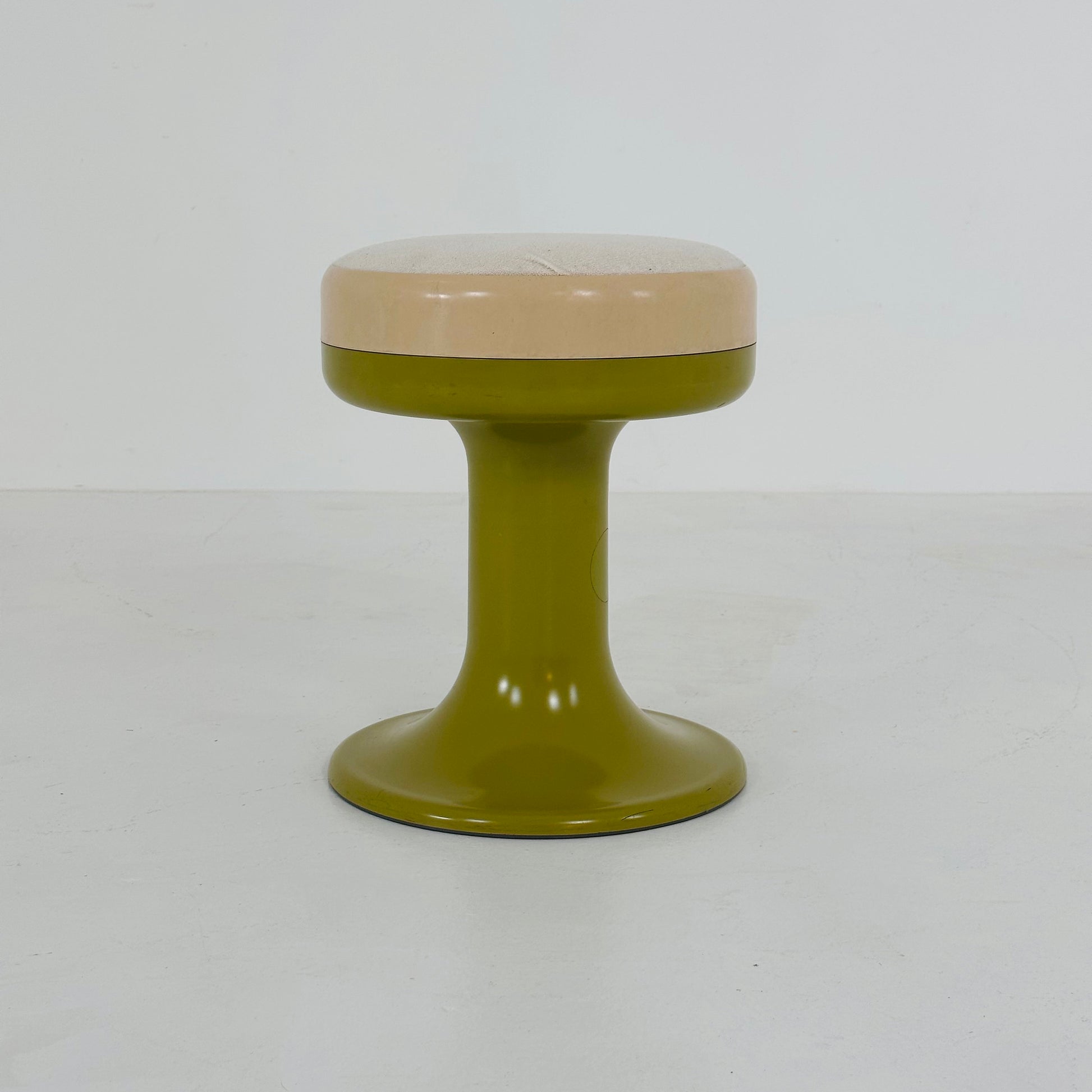 White / green vintage stool by Isoklepa - space age stool - Tulip Stool - Vintage Upholstered Plastic Stool - Germany, 1970s