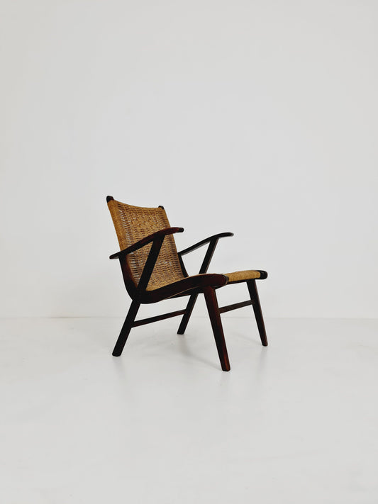 Midcentury vintage paper cord armchair by Vroom & Dreesmann, Netherlands, 1950s