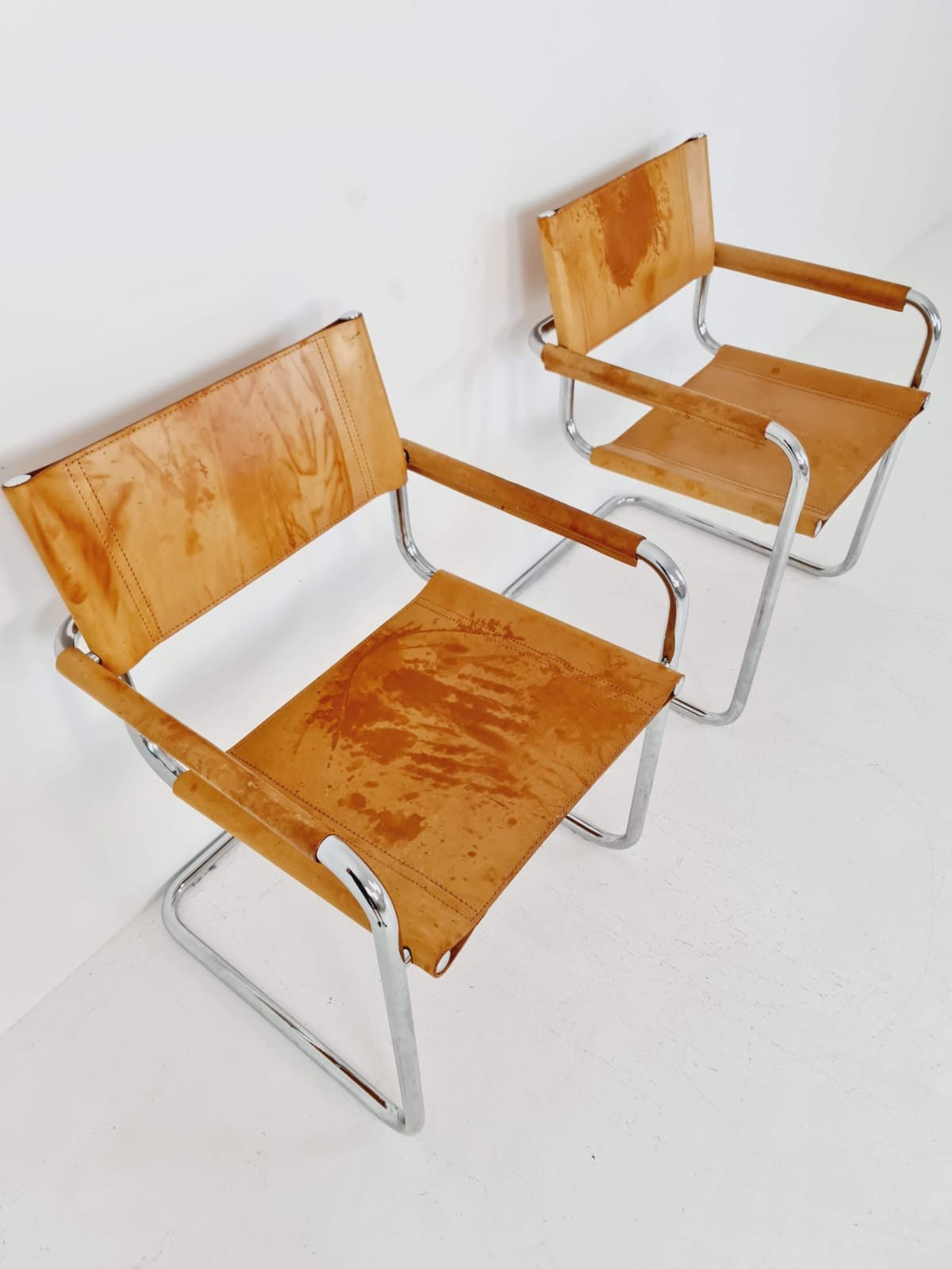 set of tow Bauhaus cognac original Desk Chair by Mart Stam & Marcel Breuer for Fasem Italy 1980s