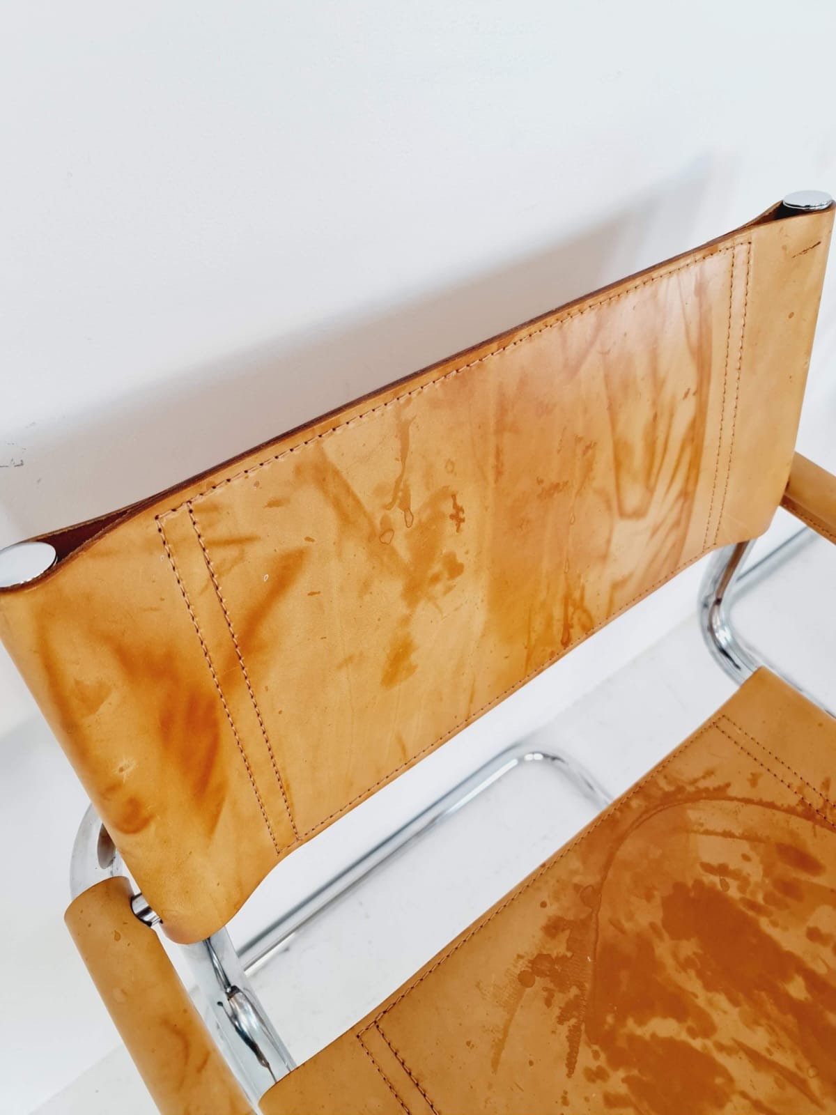 1 of 2 Bauhaus cognac original Desk Chair by Mart Stam & Marcel Breuer for Fasem Italy 1980s