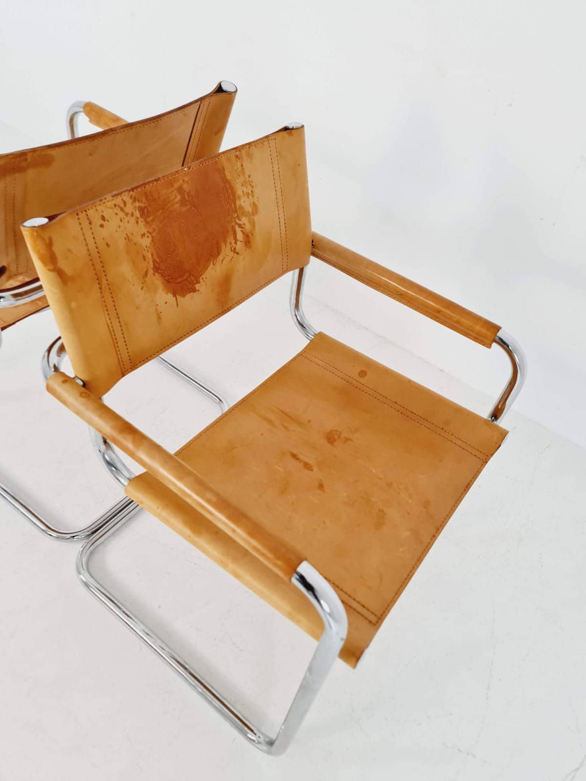 1 of 2 Bauhaus cognac original Desk Chair by Mart Stam & Marcel Breuer for Fasem Italy 1980s