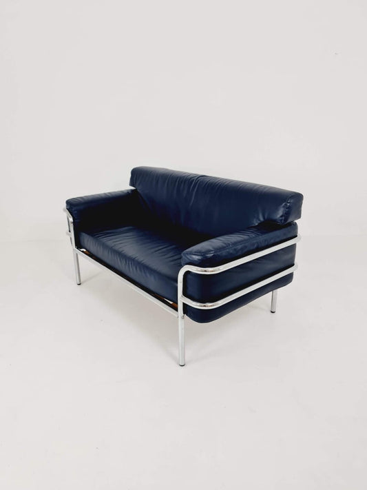 Mid century leather Bauhaus-Style of Cassia LC3 style sofa, 1980s