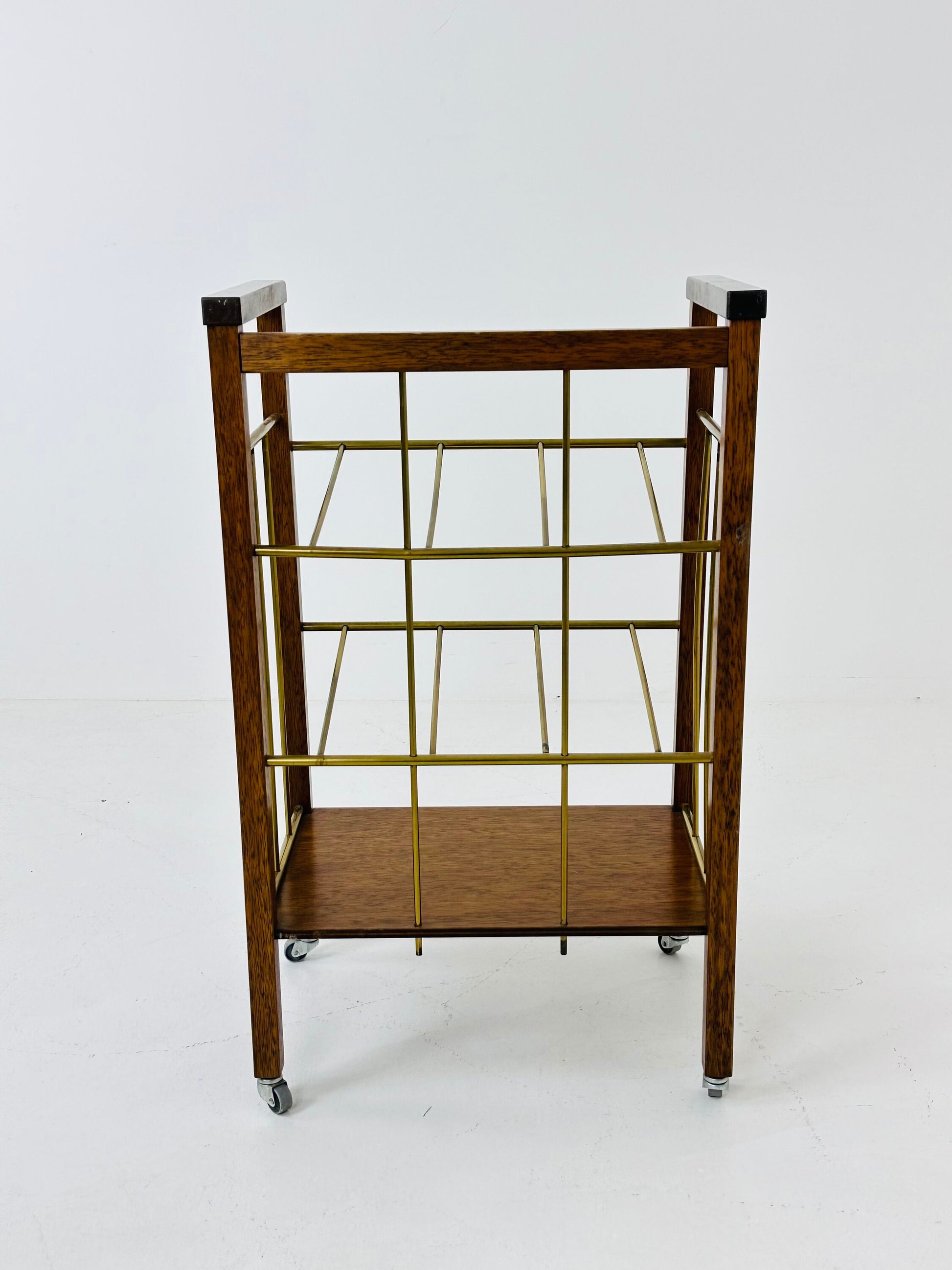 Vintage bar cart / brass magazine rack, c.1960s