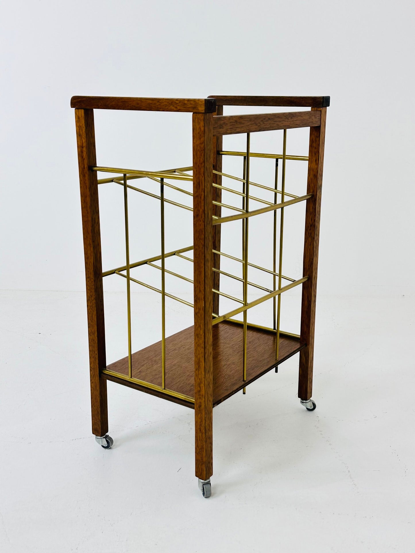 Vintage bar cart / brass magazine rack, c.1960s