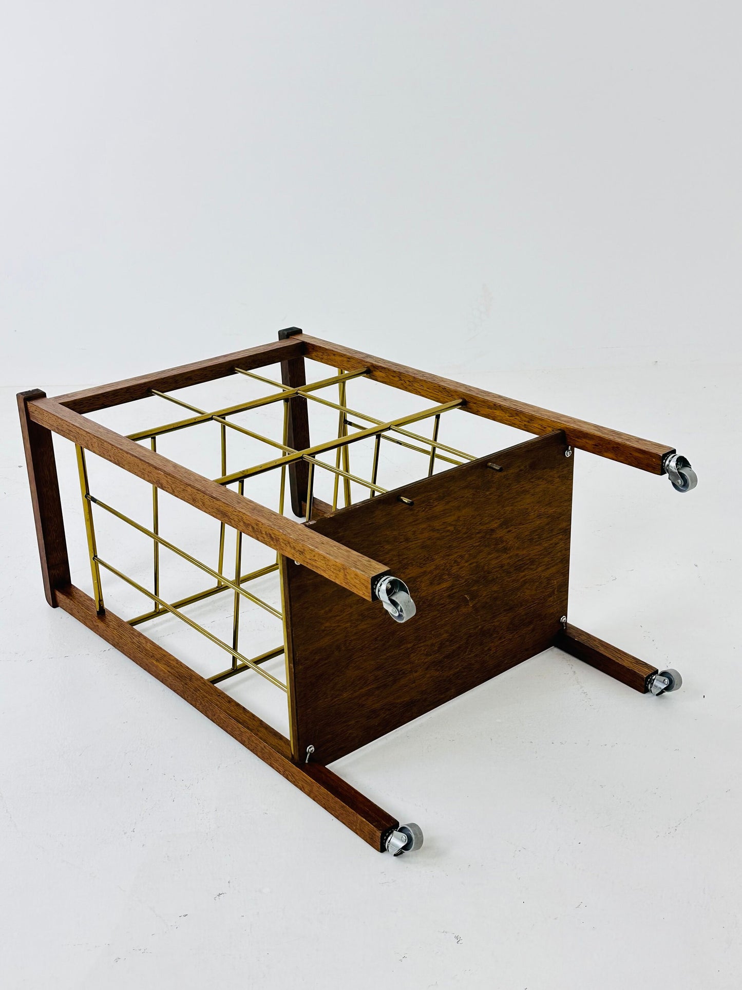 Vintage bar cart / brass magazine rack, c.1960s