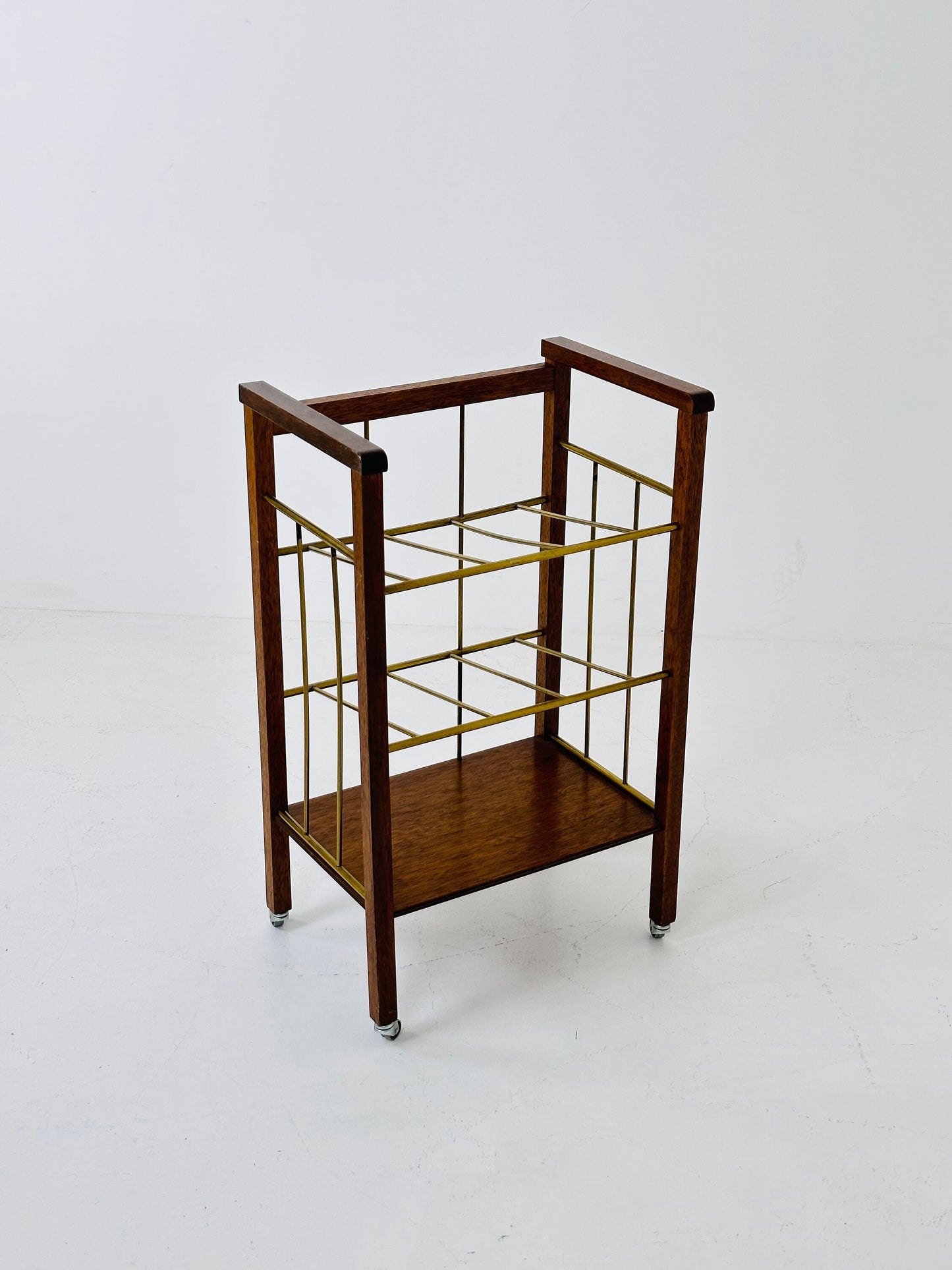 Vintage bar cart / brass magazine rack, c.1960s