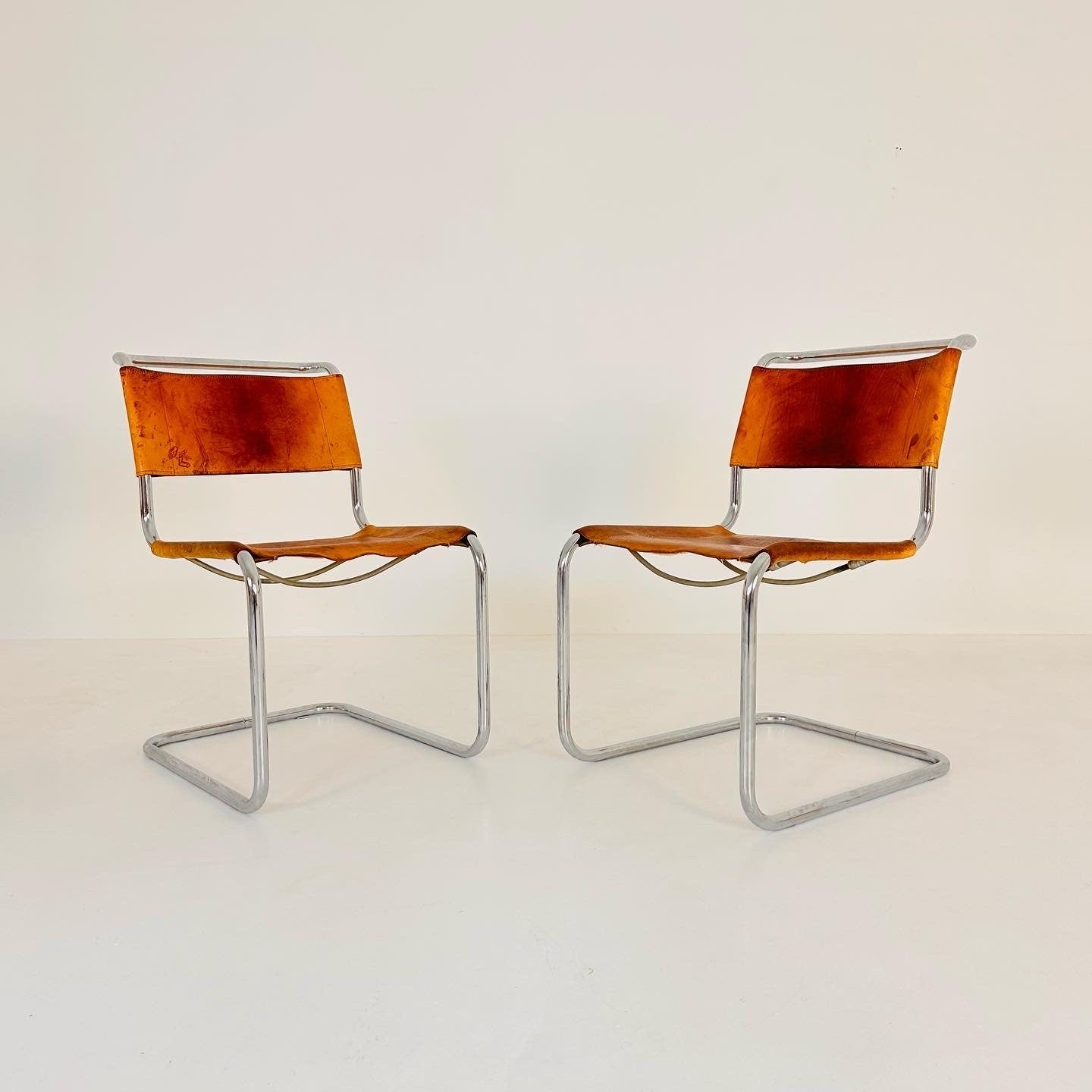 Set of 2 Mid-Century Vintage S33 Cognac Chairs by Mart Stam & Marcel Breuer from Thonet 1980s