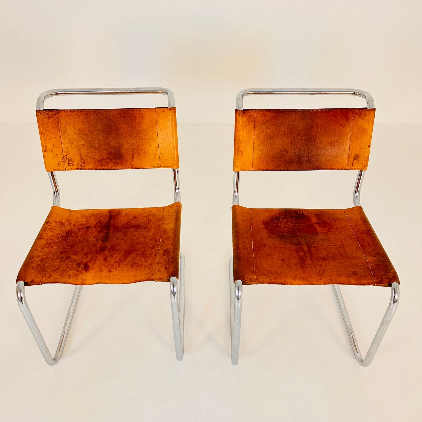 Set of 2 Mid-Century Vintage S33 Cognac Chairs by Mart Stam & Marcel Breuer from Thonet 1980s