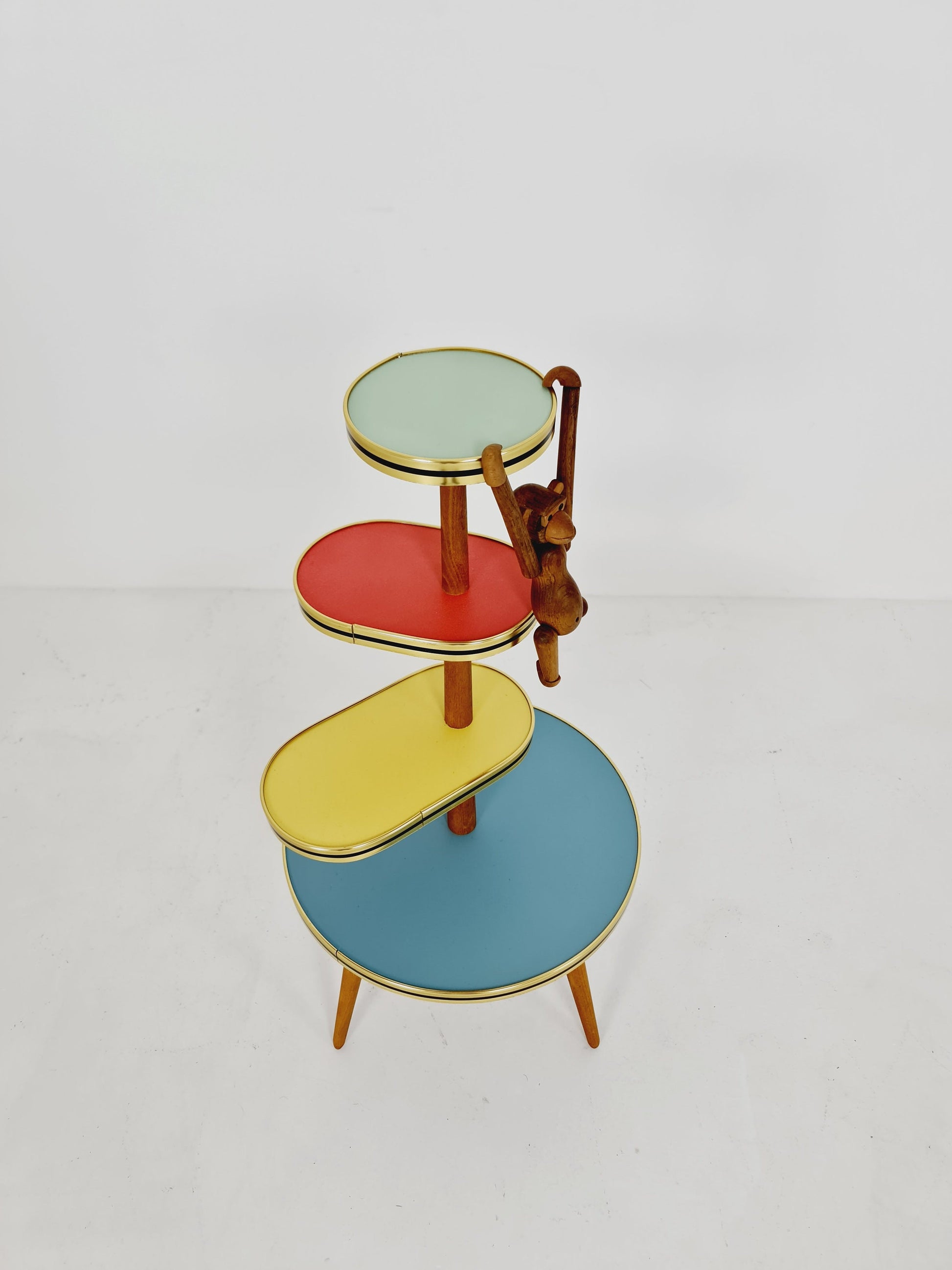 1950s German Plant Stand, Colorful Vintage Mid-Century Minimalist Indoor Plant Stand Side Table Retro flower table