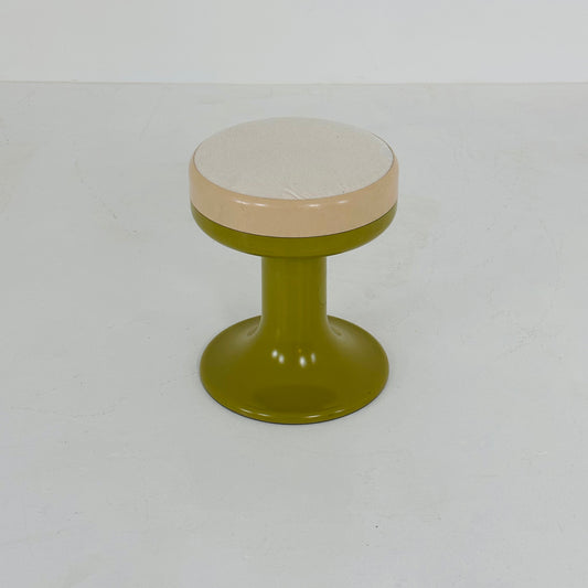 White / green vintage stool by Isoklepa - space age stool - Tulip Stool - Vintage Upholstered Plastic Stool - Germany, 1970s