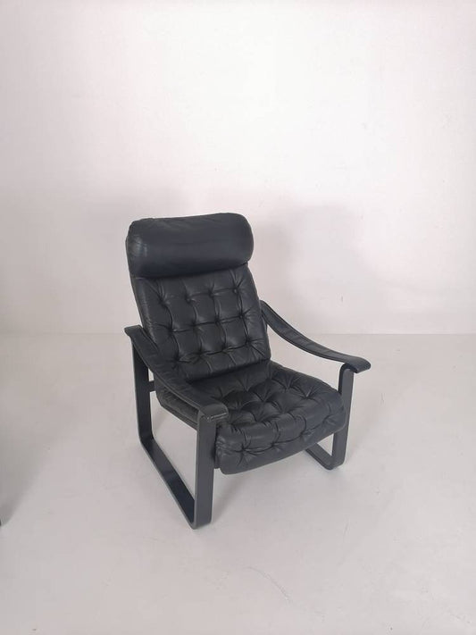 Pair of leather lounge chairs by OY BJ Dahlqvist for BD Furniture, Finland 1960s