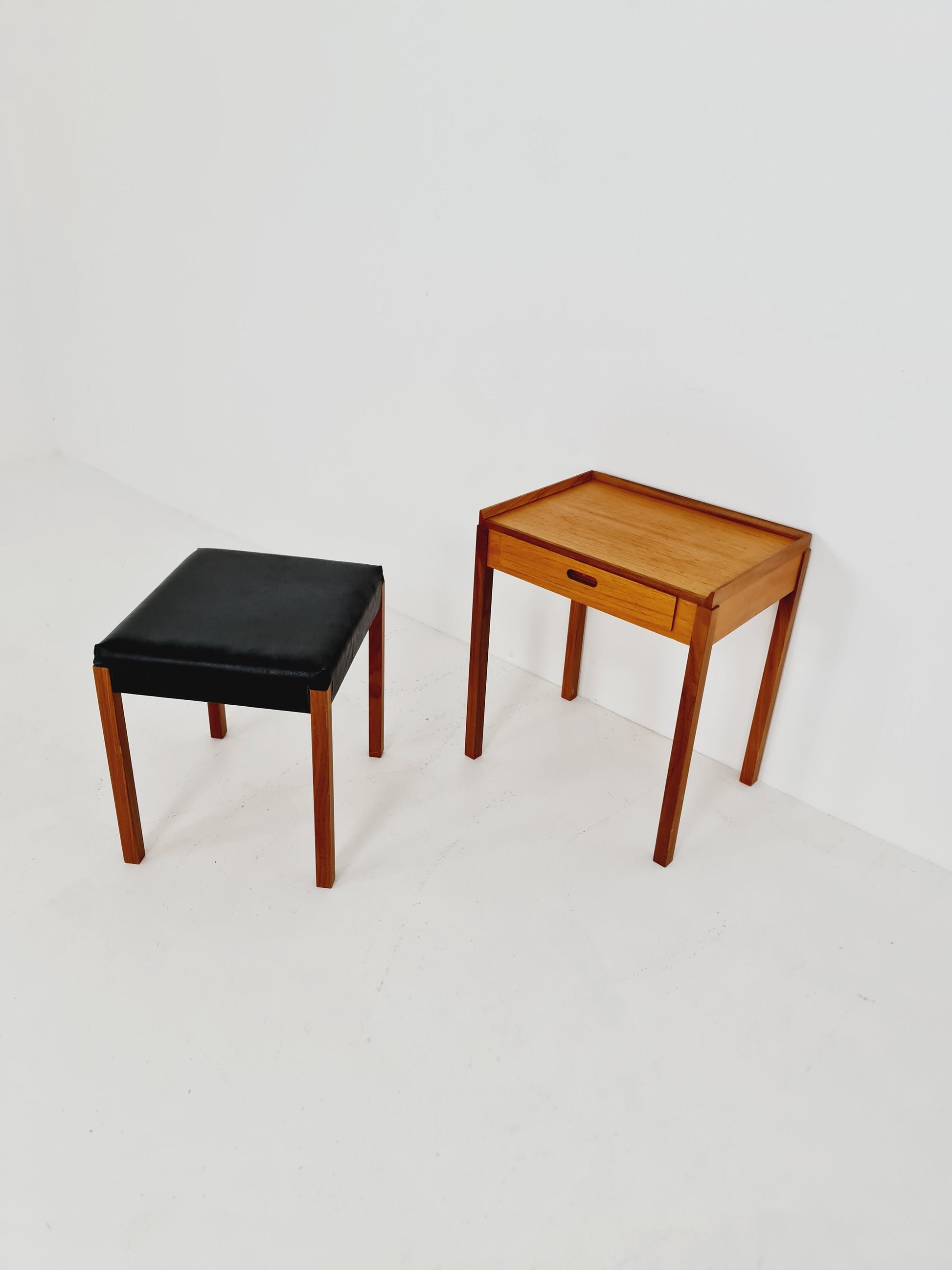 Midcentury Danish teak Side table/ Bedside table with stool, 1960s