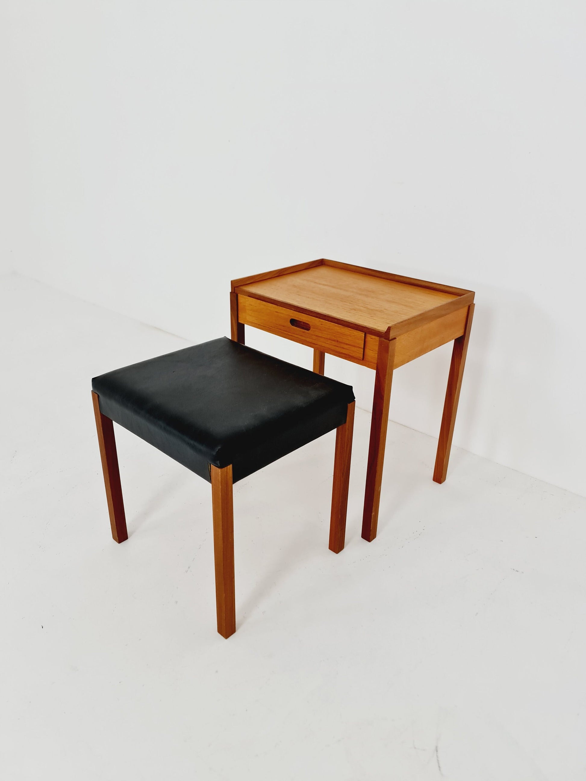 Midcentury Danish teak Side table/ Bedside table with stool, 1960s