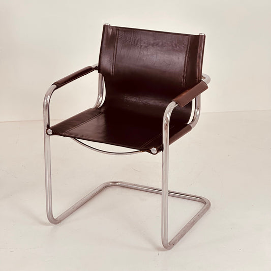 1 of 4 Matteo Grassi visitor chair in brown leather 1970s