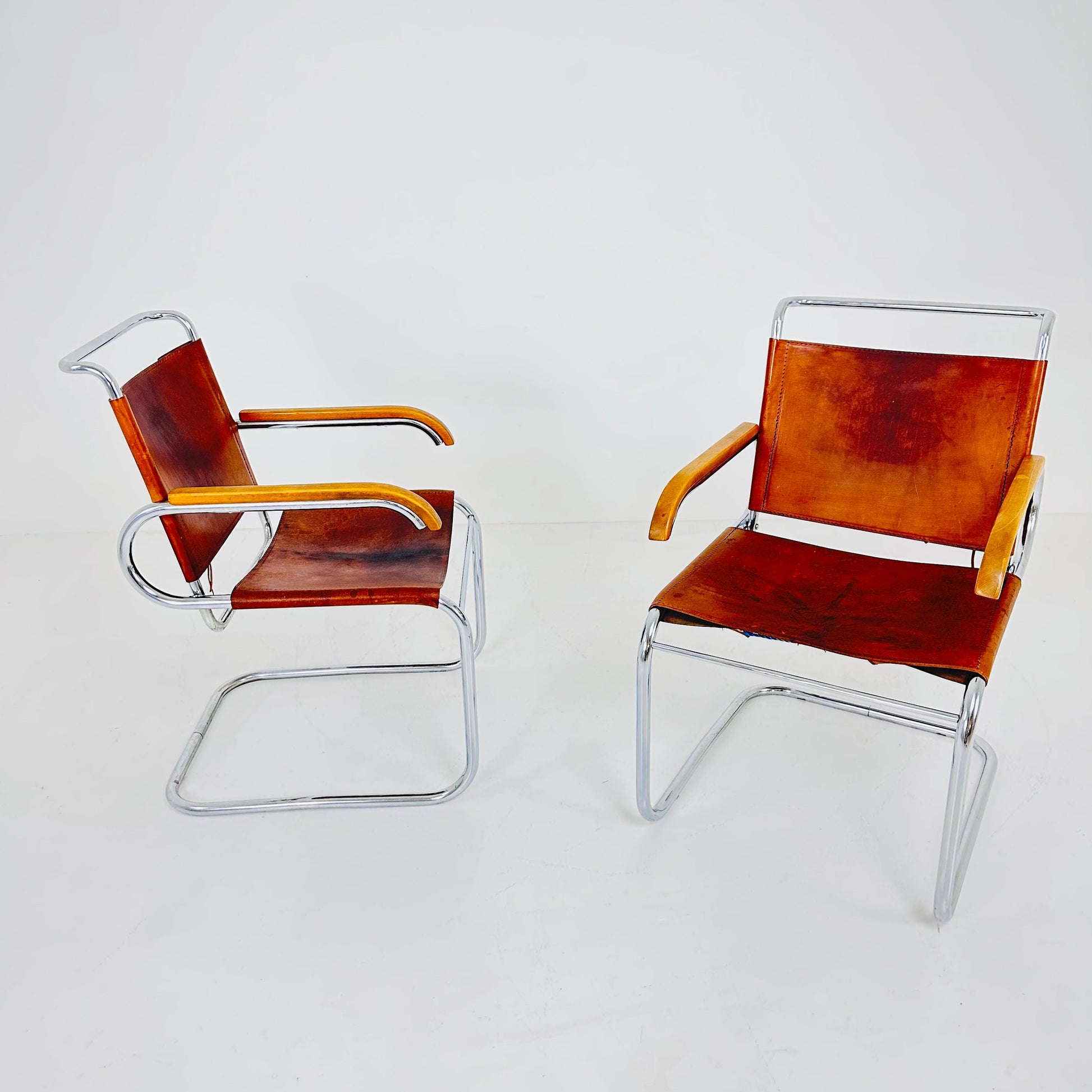 Set of 2 Mid century arm chairs set model B55 by Marcel Breuer & Anton Lorenz Italy