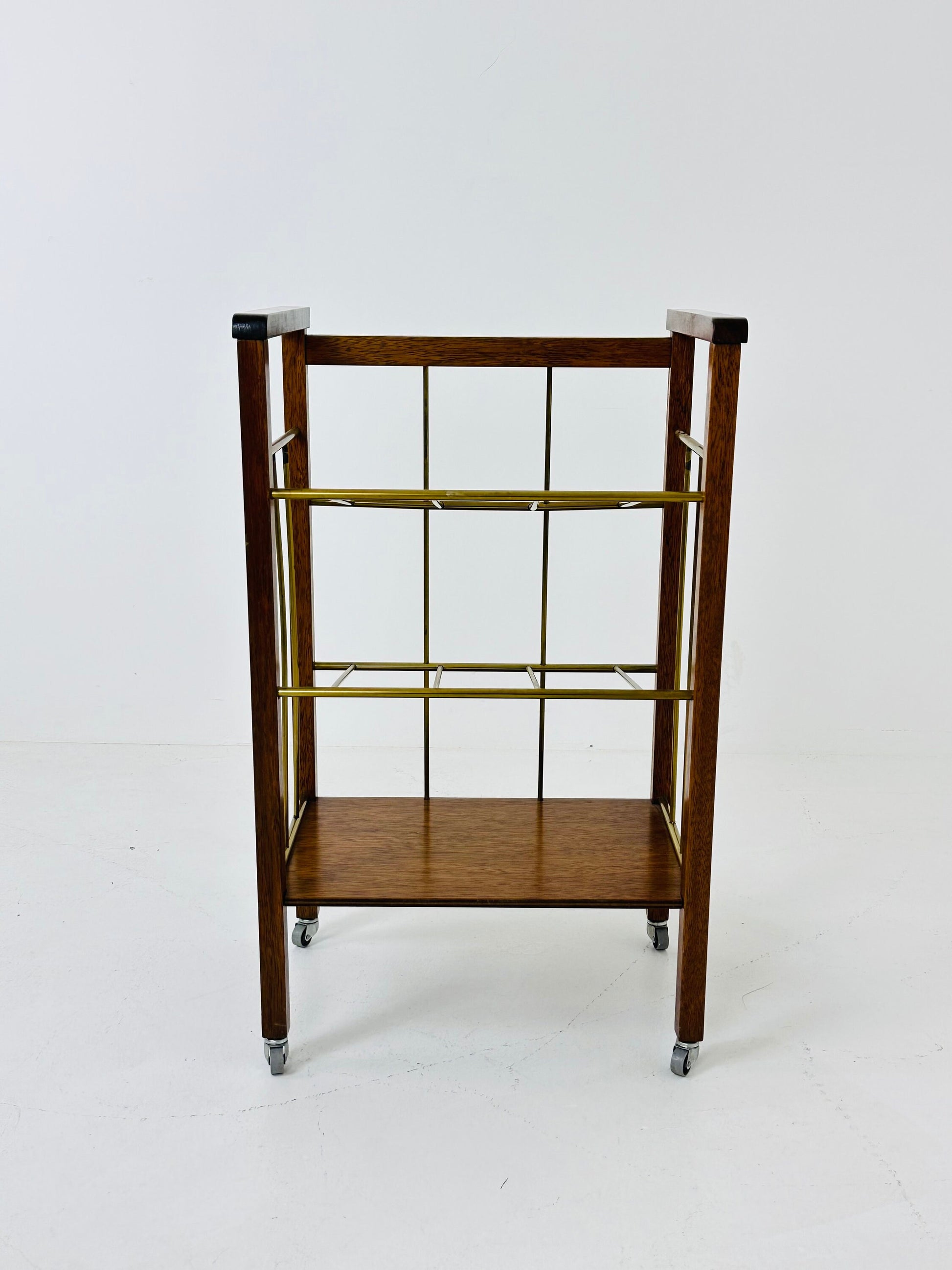 Vintage bar cart / brass magazine rack, c.1960s