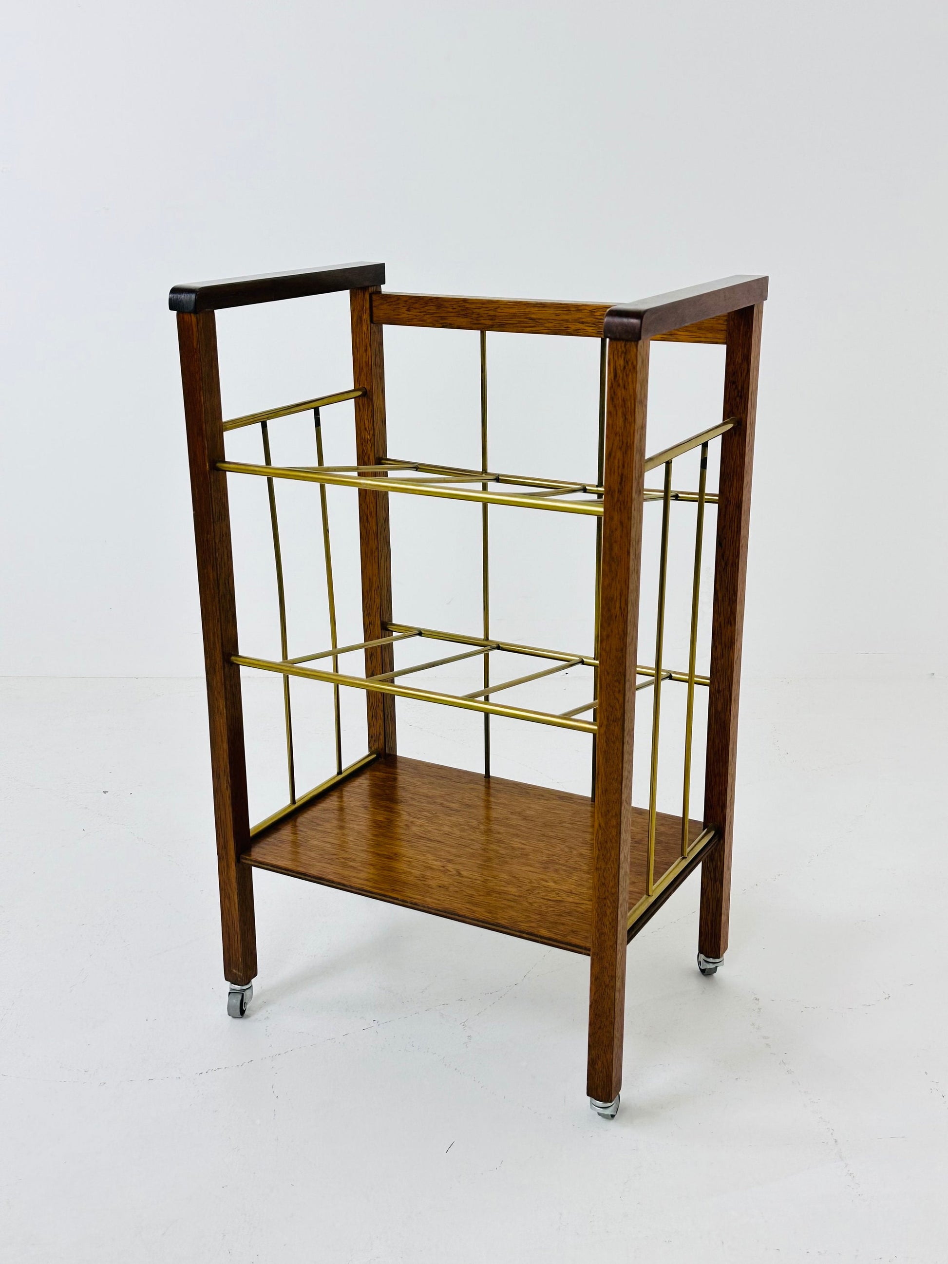 Vintage bar cart / brass magazine rack, c.1960s