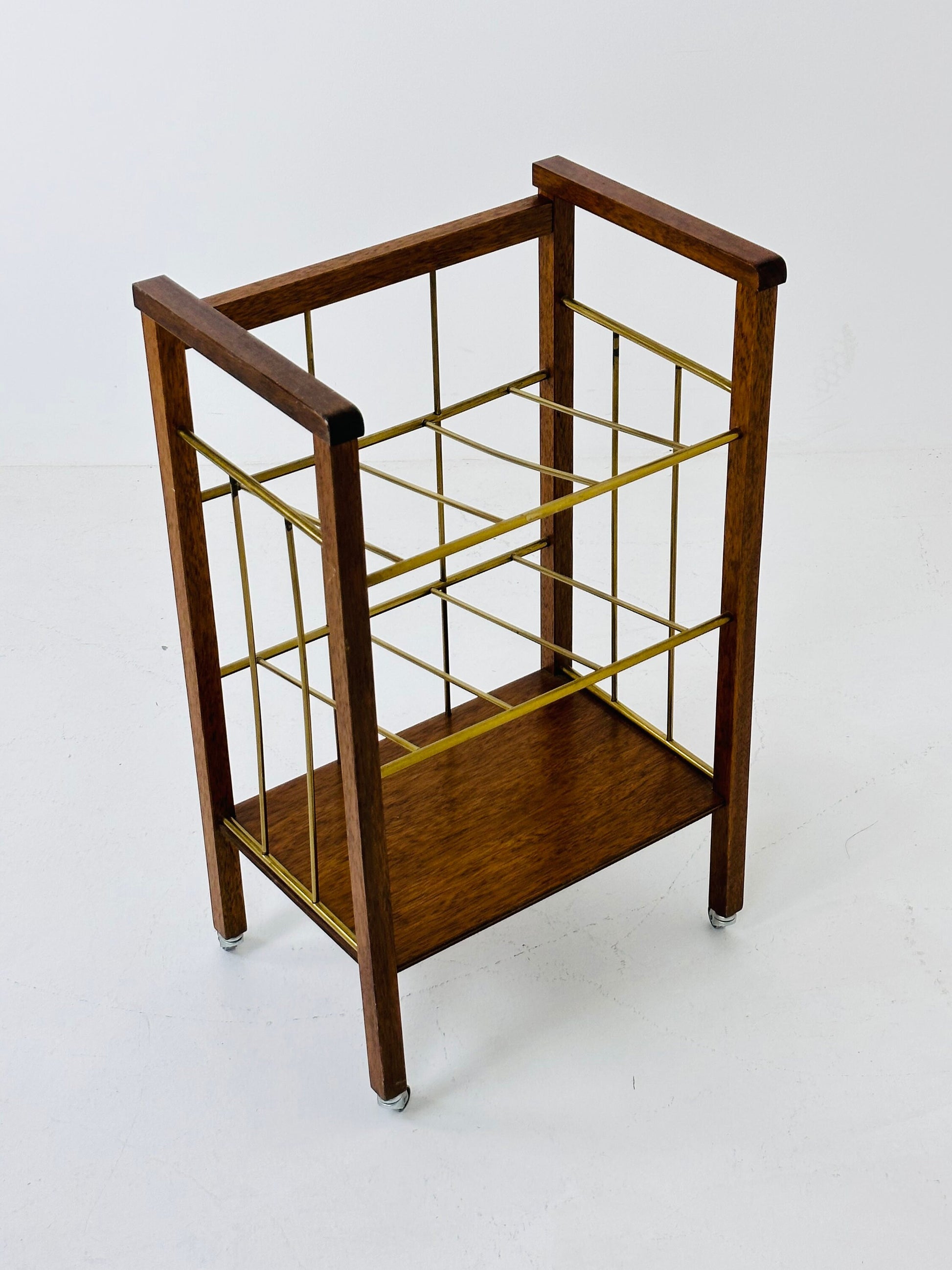 Vintage bar cart / brass magazine rack, c.1960s
