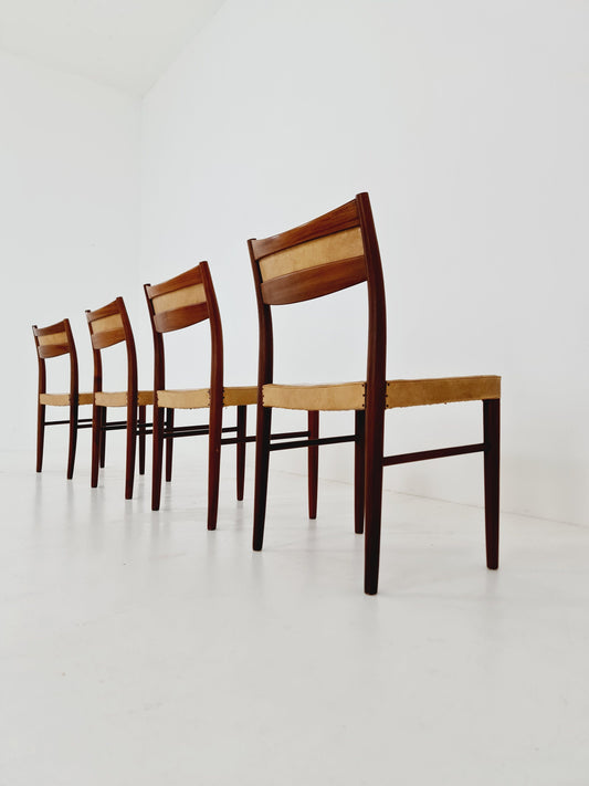 Vintage Danish teak and leather dining chairs , 1960s, Set of 4