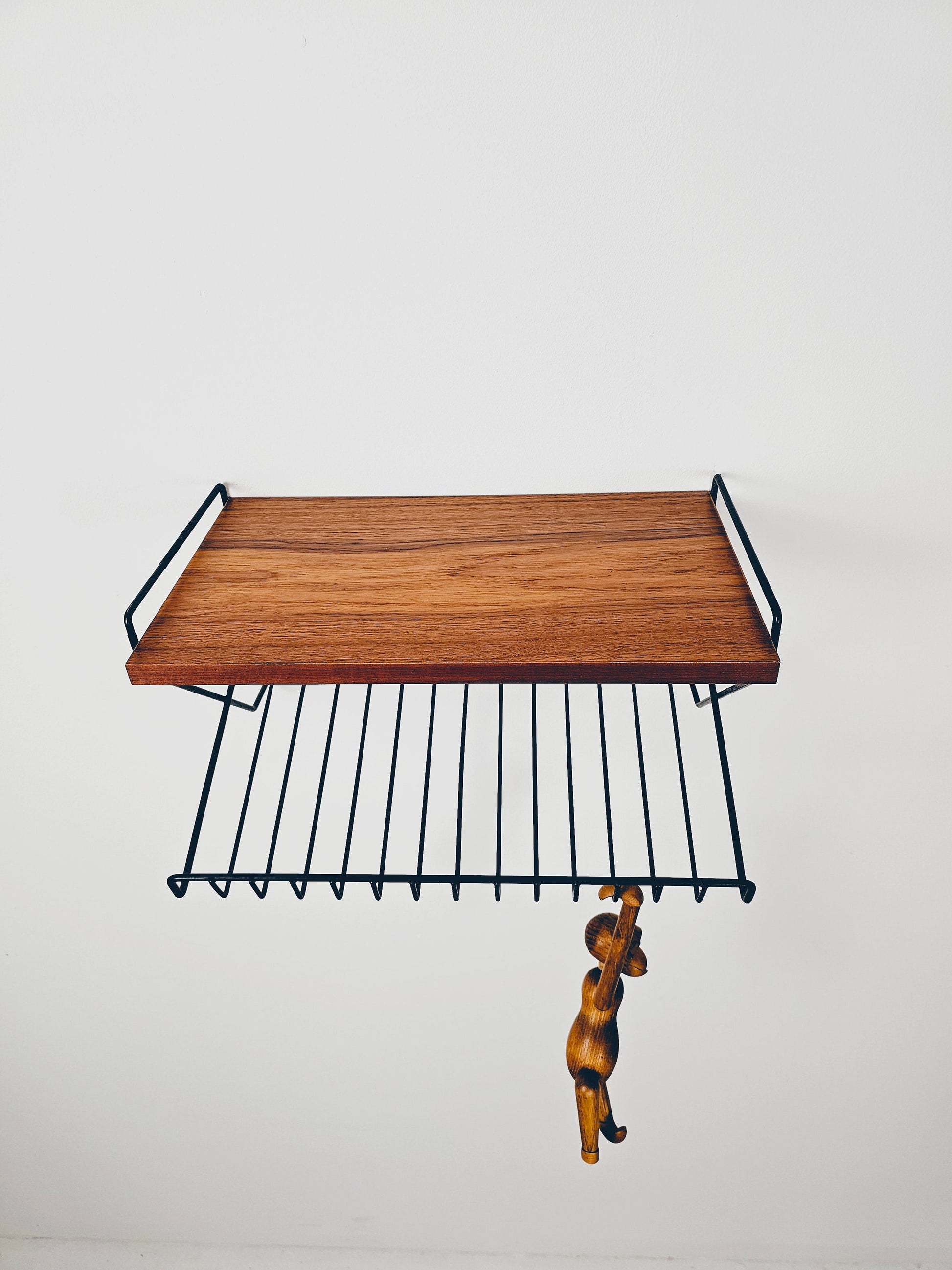 Scandinavian string hanging telephone table/ shelf/ bedside table/ nightstand with magazine rack, 1960s