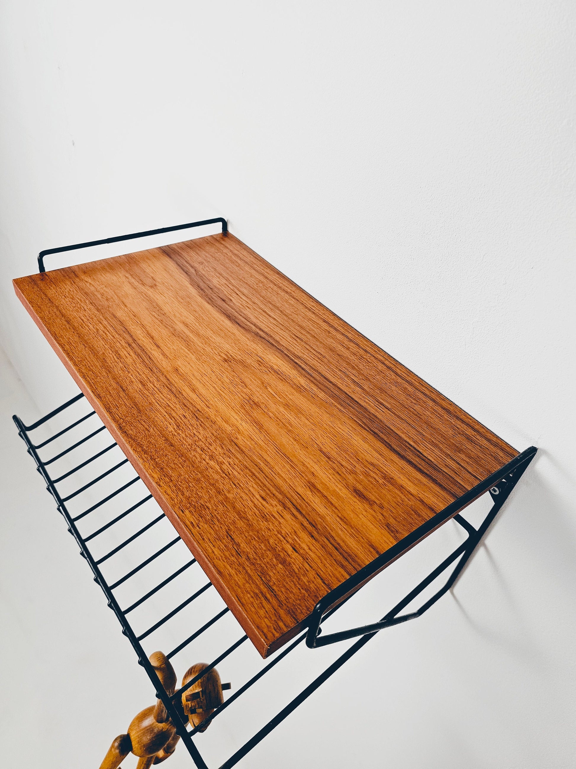 Scandinavian string hanging telephone table/ shelf/ bedside table/ nightstand with magazine rack, 1960s