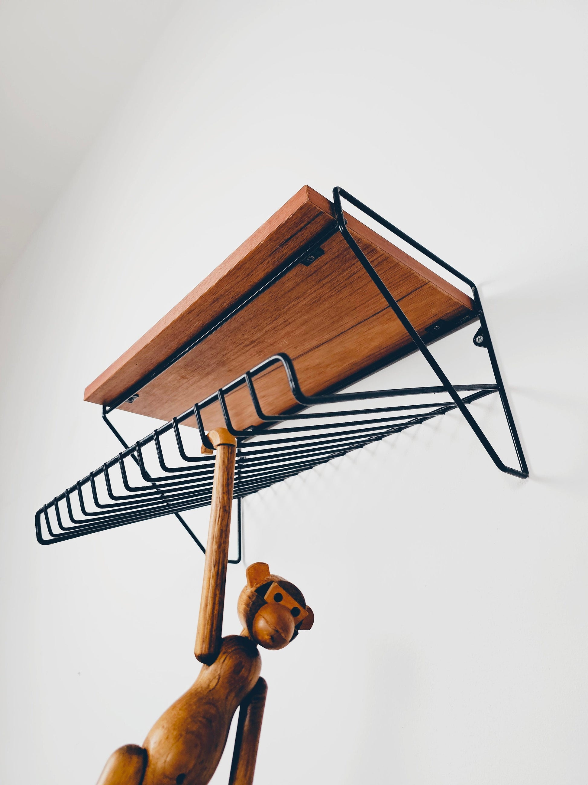 Scandinavian string hanging telephone table/ shelf/ bedside table/ nightstand with magazine rack, 1960s