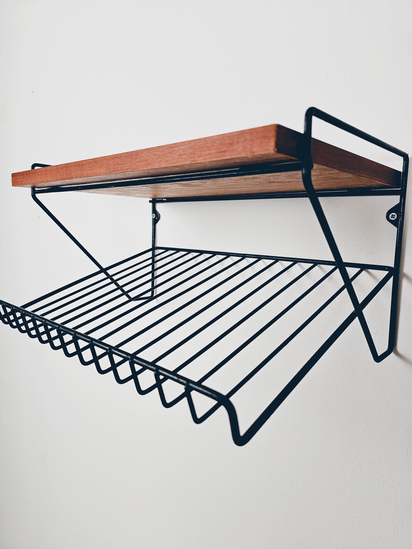 Scandinavian string hanging telephone table/ shelf/ bedside table/ nightstand with magazine rack, 1960s