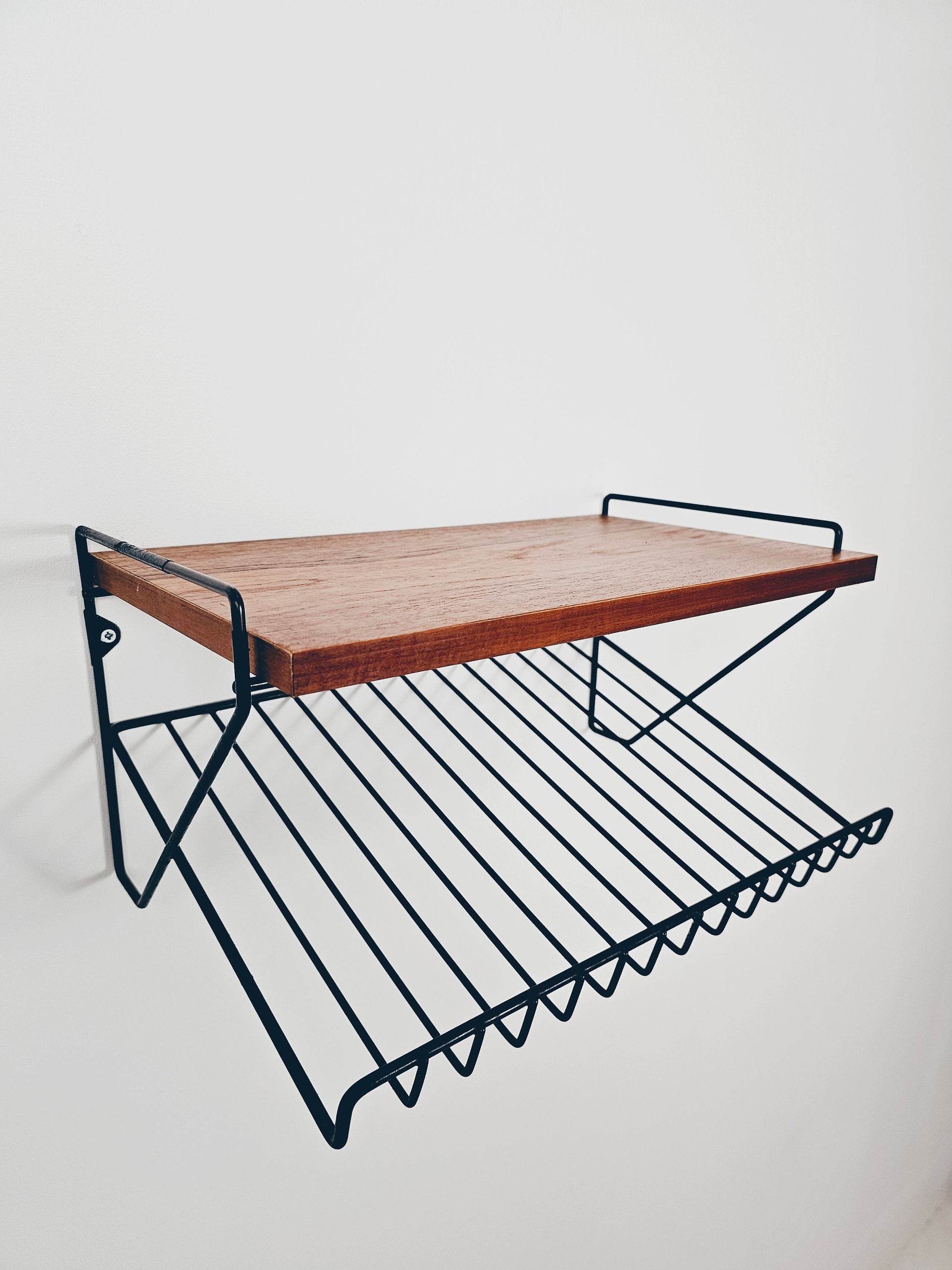 Scandinavian string hanging telephone table/ shelf/ bedside table/ nightstand with magazine rack, 1960s