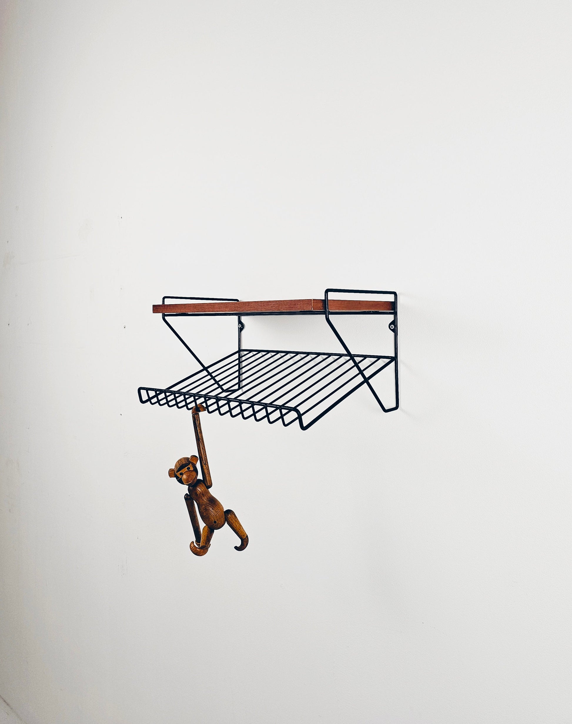 Scandinavian string hanging telephone table/ shelf/ bedside table/ nightstand with magazine rack, 1960s