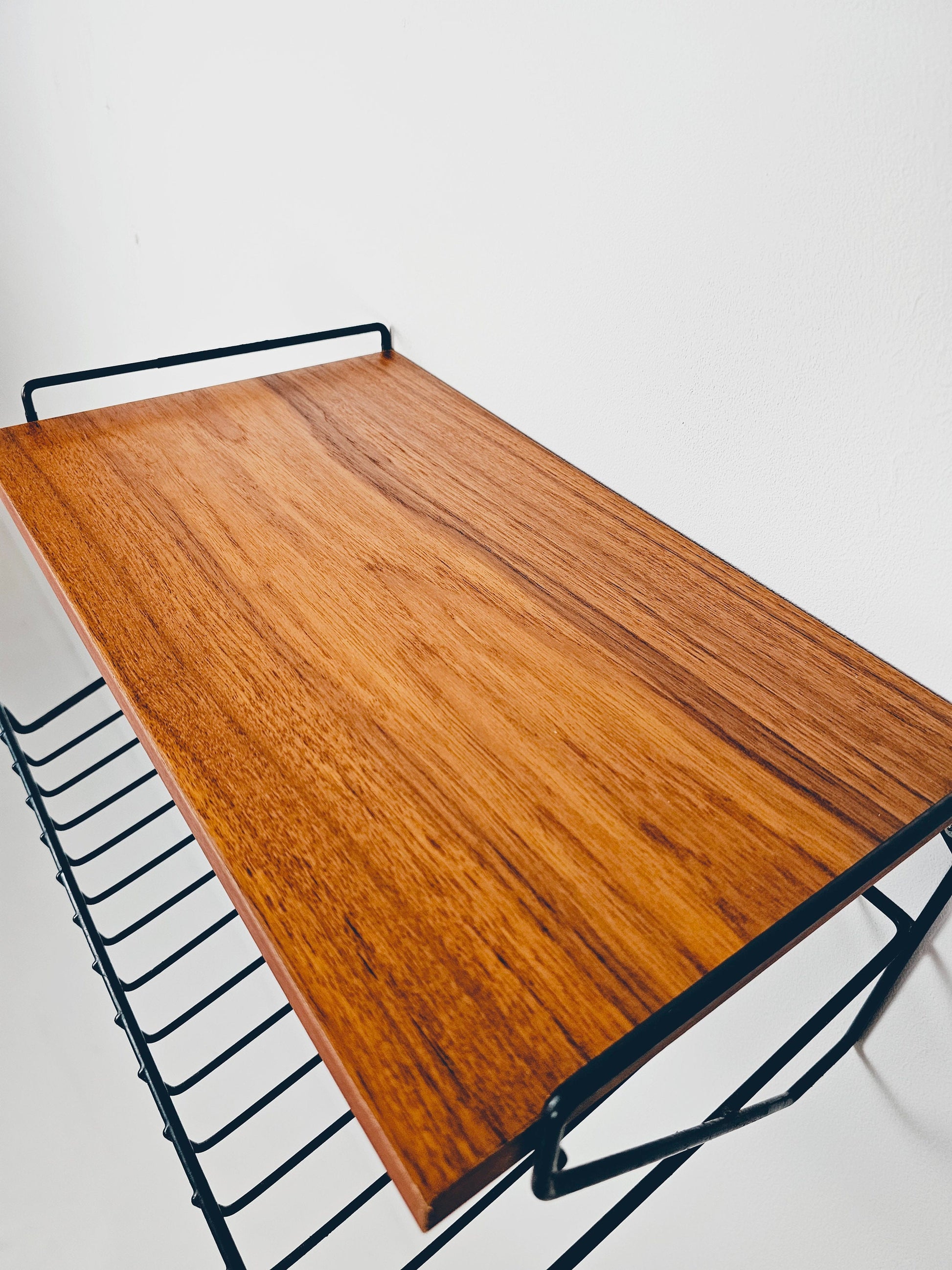 Scandinavian string hanging telephone table/ shelf/ bedside table/ nightstand with magazine rack, 1960s