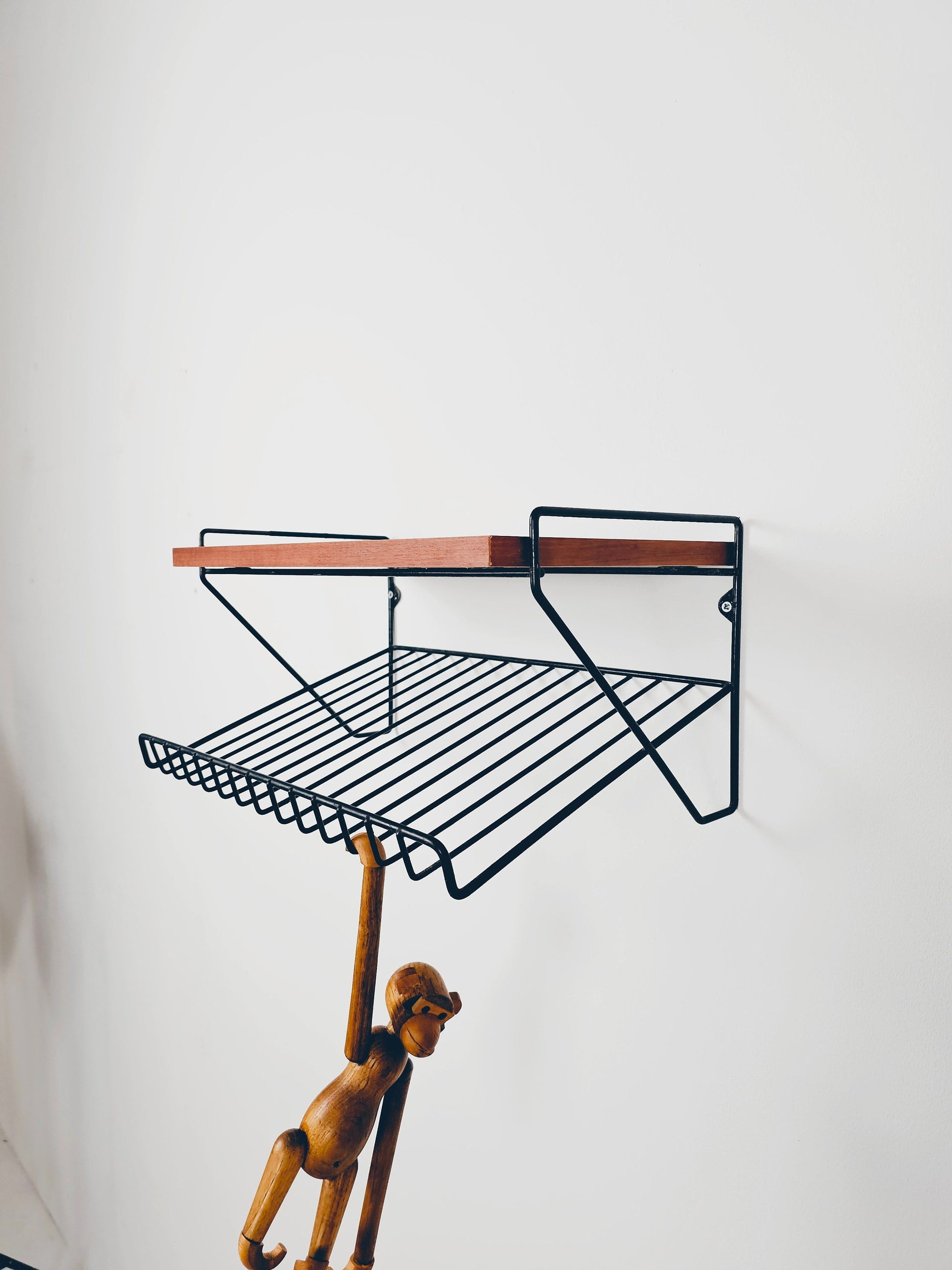 Scandinavian string hanging telephone table/ shelf/ bedside table/ nightstand with magazine rack, 1960s