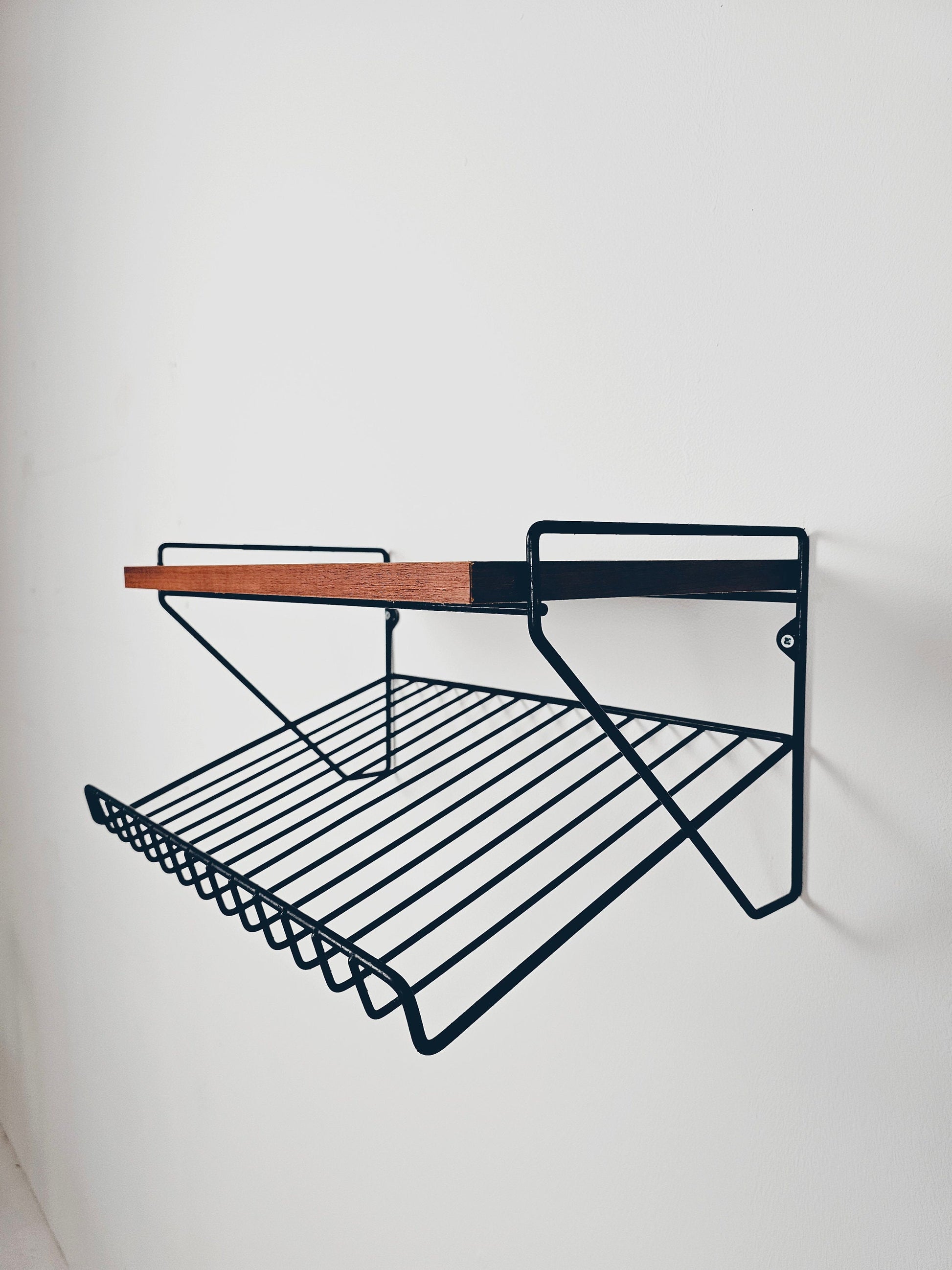 Scandinavian string hanging telephone table/ shelf/ bedside table/ nightstand with magazine rack, 1960s