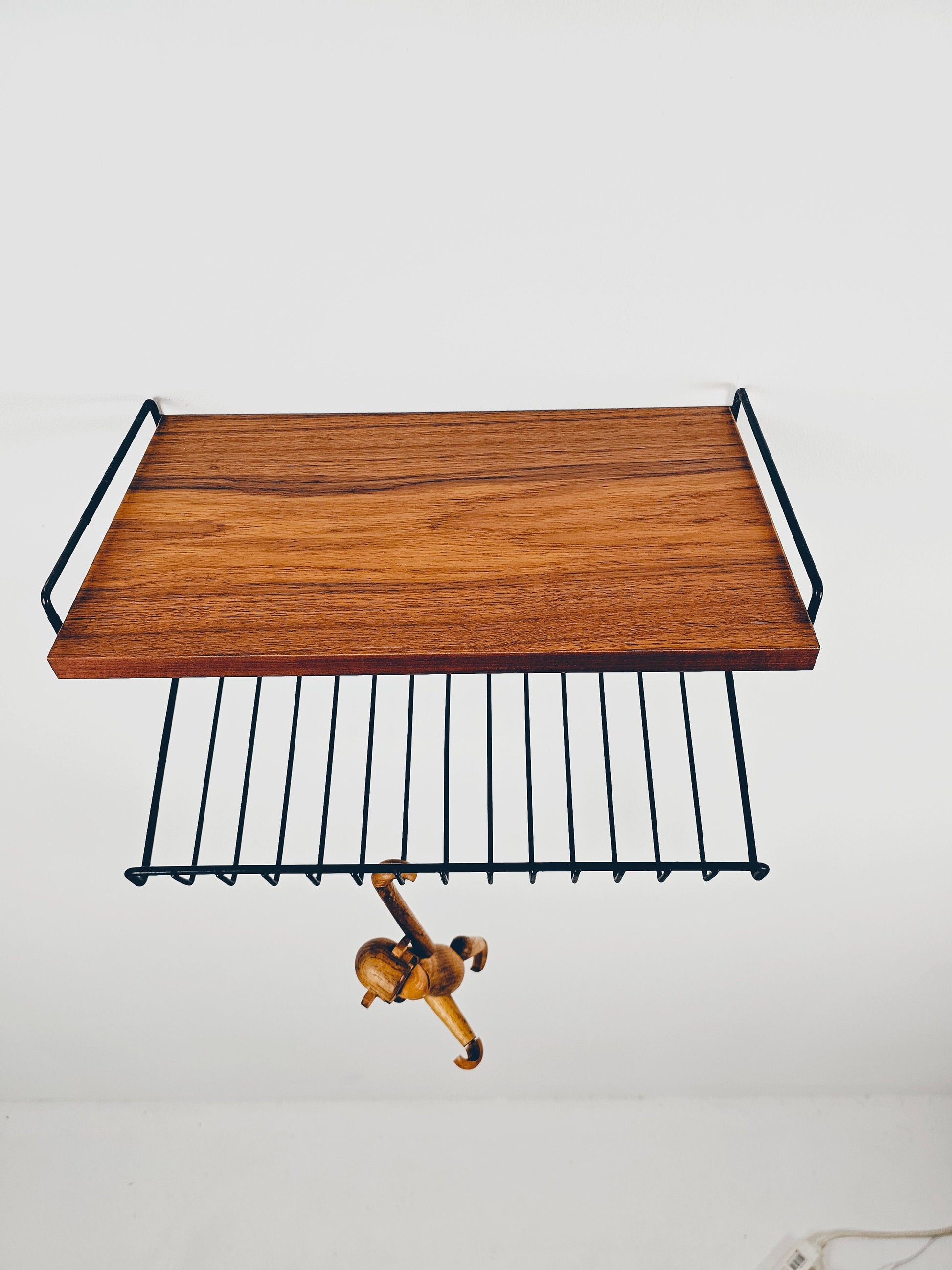 Scandinavian string hanging telephone table/ shelf/ bedside table/ nightstand with magazine rack, 1960s