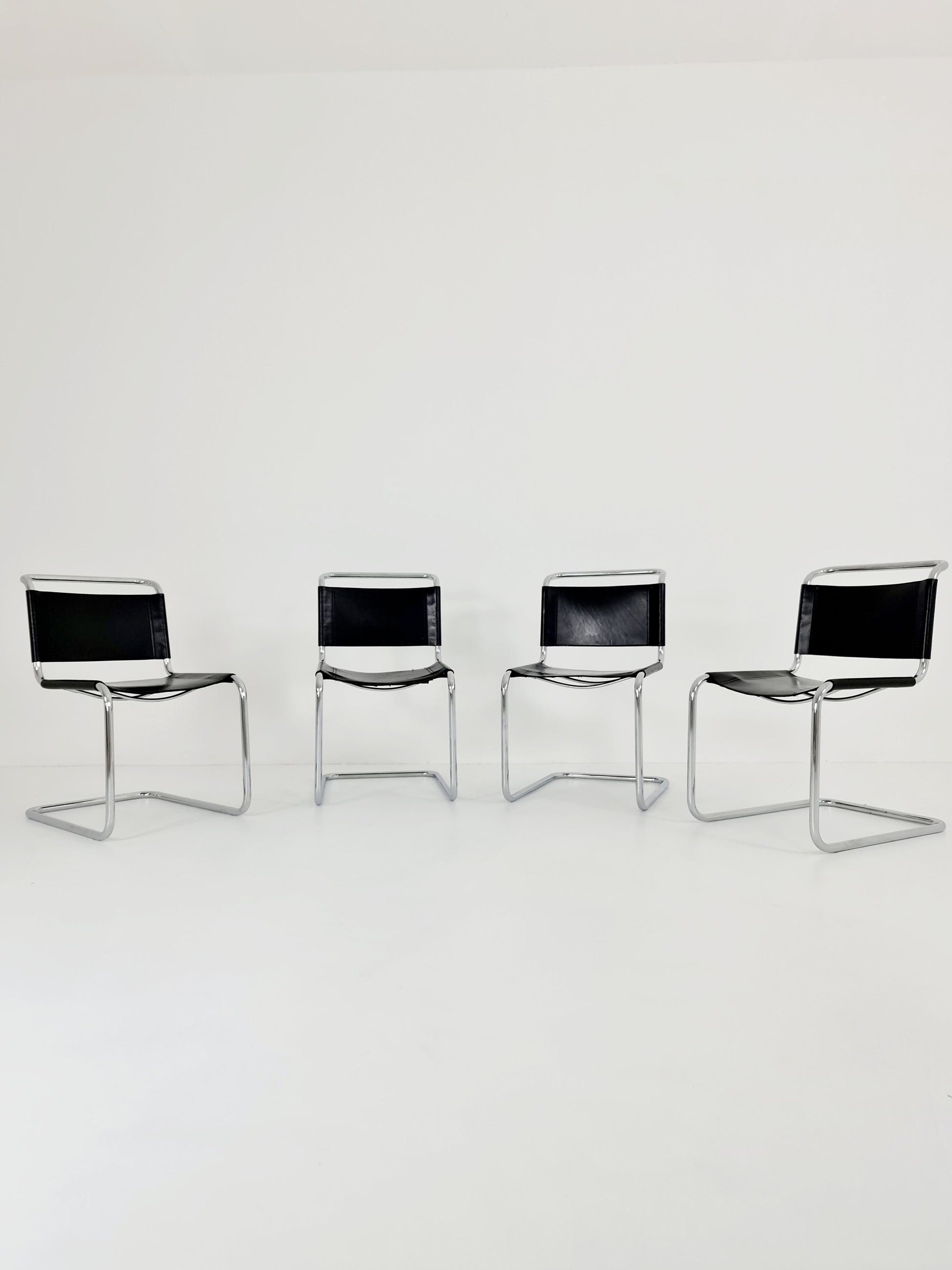 set of 4 Mid-Century Vintage S33 black Chairs by Mart Stam & Marcel Breuer from Thonet 1980s