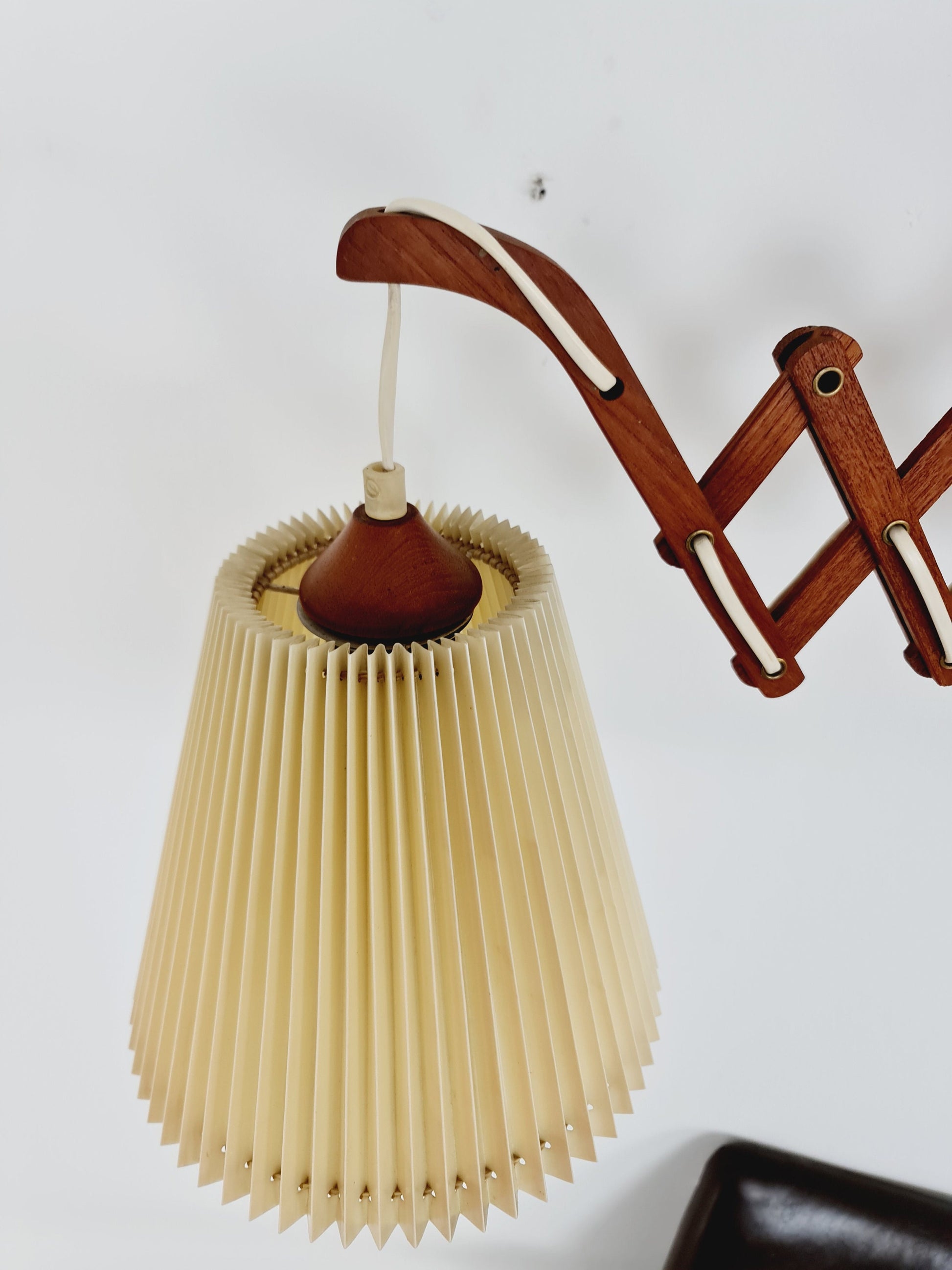 Swdish teak vintage sax wall lamp, 1960s